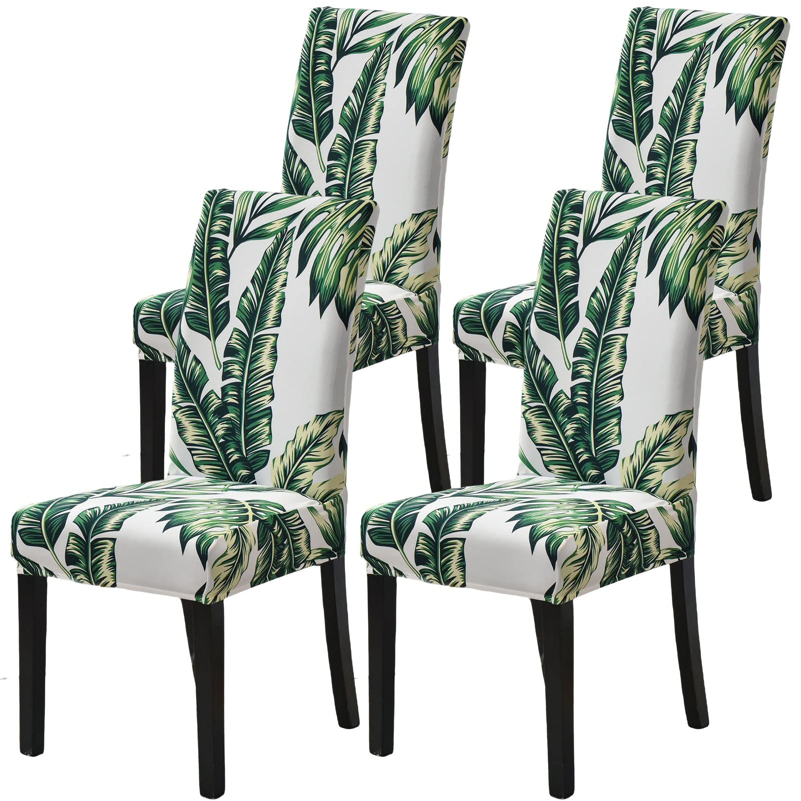 Stretch Parsons Chair Slipcovers Set of 4 - Washable Spandex Dining Room Chair Covers with Printed Design - Perfect for Hotel, Office, Wedding, Banquet & Home Decor (Palm Green) - Protect & Refresh Your Chairs for Any Occasion