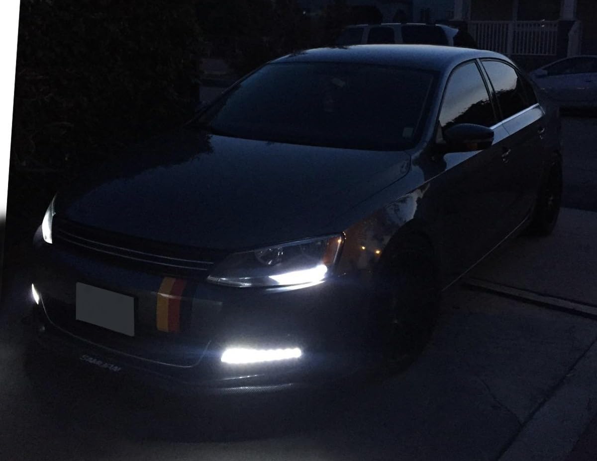 iJDMTOY Xenon White LED Daytime Running Lights - Compatible with 2011-2014 Volkswagen MK6 Jetta, OEM Fit DRL Bezel with 9 High-Power LEDs - Perfect for Enhanced Visibility & Style in Daytime Driving