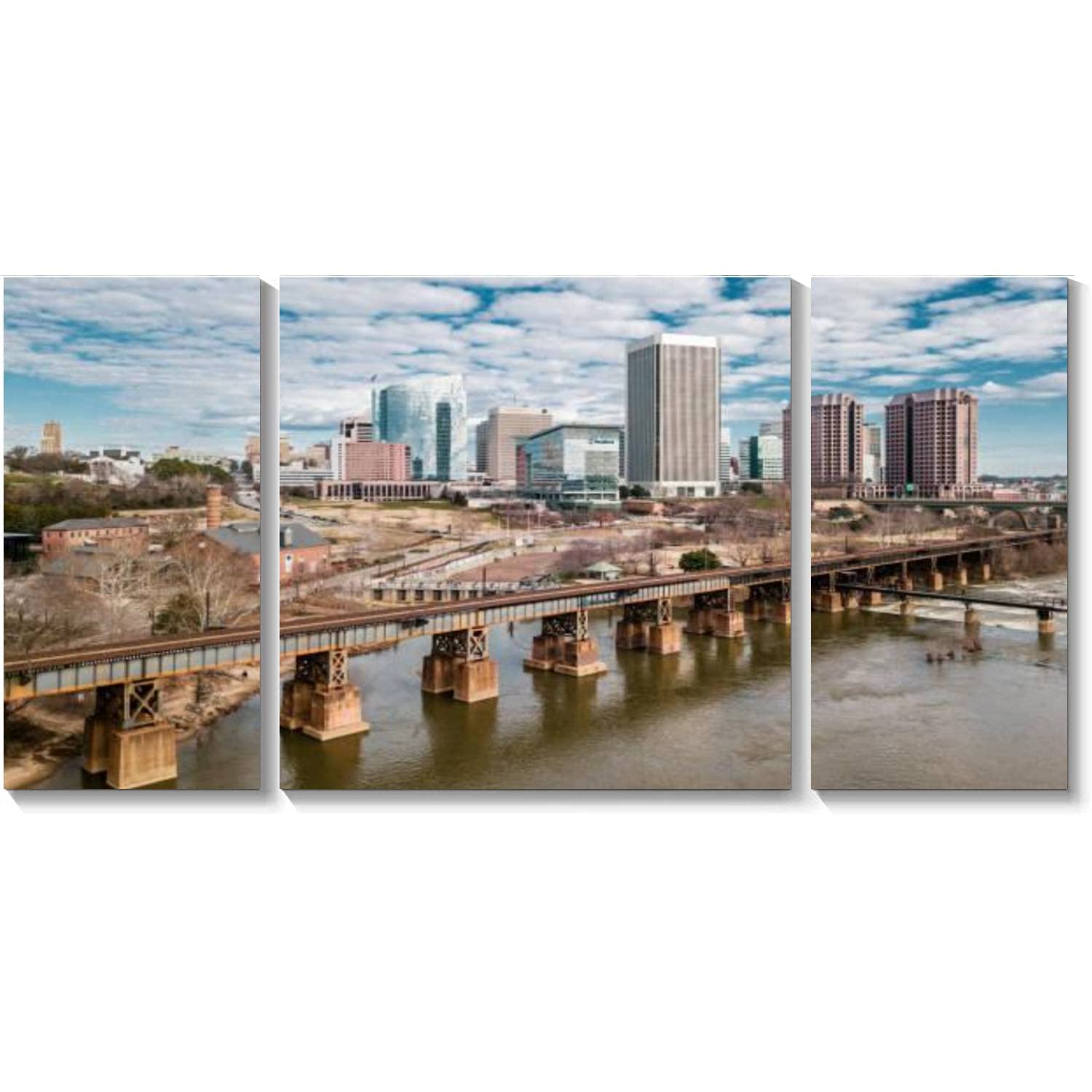 BDMPIZLNSF 3-Panel Richmond Virginia Skyline Canvas Wall Art - Framed Print Painting for Living Room & Bedroom Decor - Ready to Hang Home Artwork - Perfect for Housewarming Gifts & Office Wall Decor