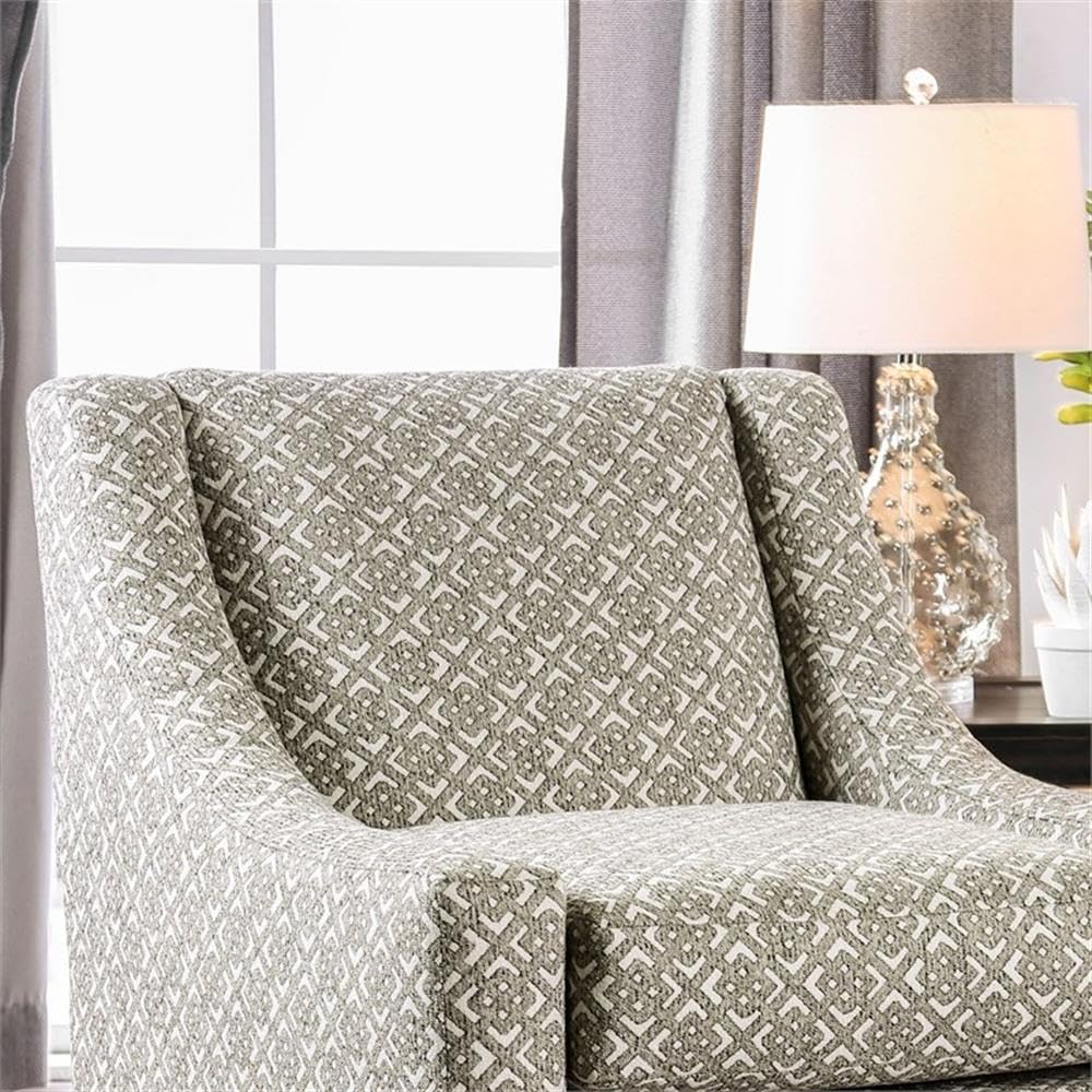 Shila Contemporary Fabric Accent Chair in Gray Geometric - Modern Living Room Furniture for Home Office & Lounge - Comfortable Mid-Century Style Seating for Small Spaces