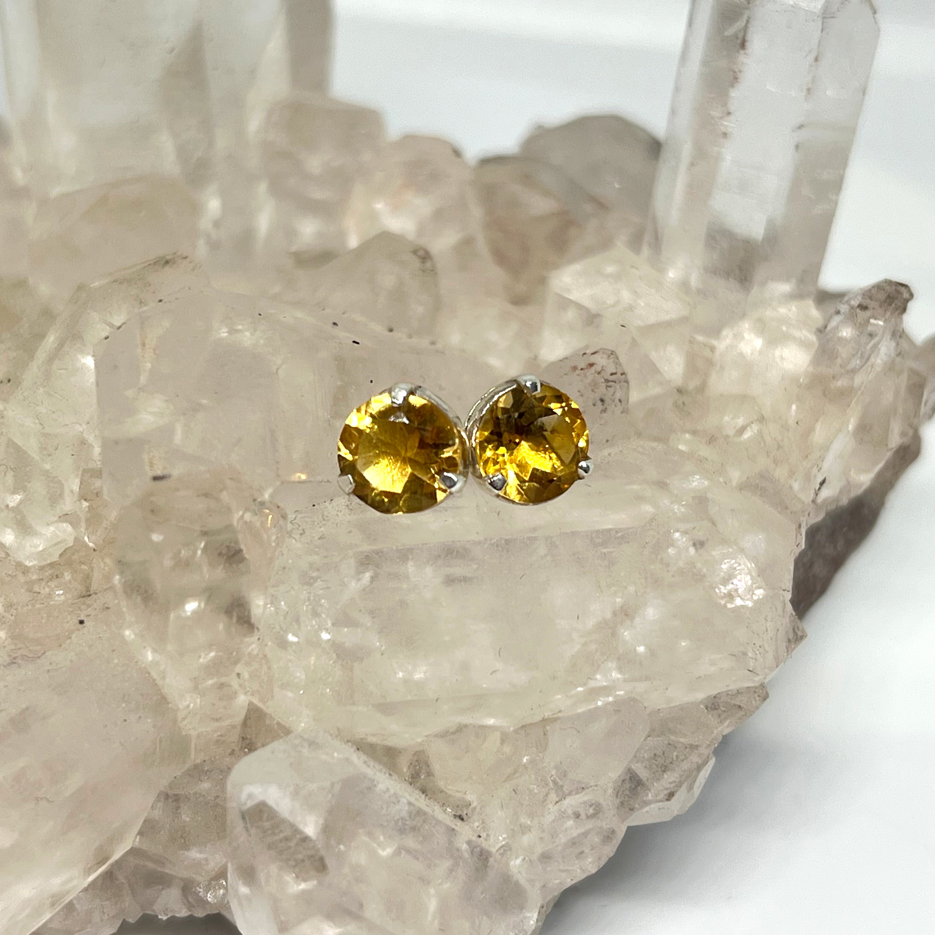 7mm Round Faceted Gemstone Stud Earrings - 3 Prong Set for Women (PSE006) | Perfect for Everyday Wear, Parties & Gifts