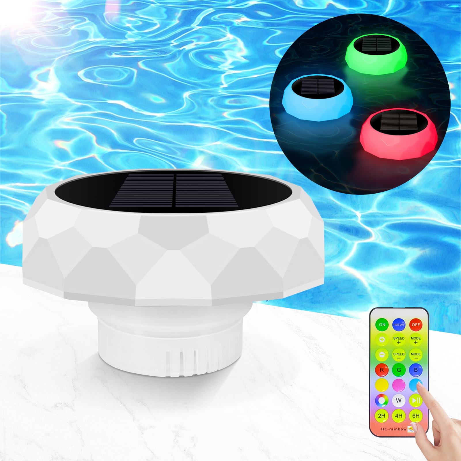 Solar Pool Chlorine Floater with Colorful LED Lights - IP68 Waterproof Chlorine Tablet Dispenser for Above Ground Pools - Fits 3'' Tabs with Adjustable Release - Perfect for Nighttime Pool Maintenance & Backyard Decor