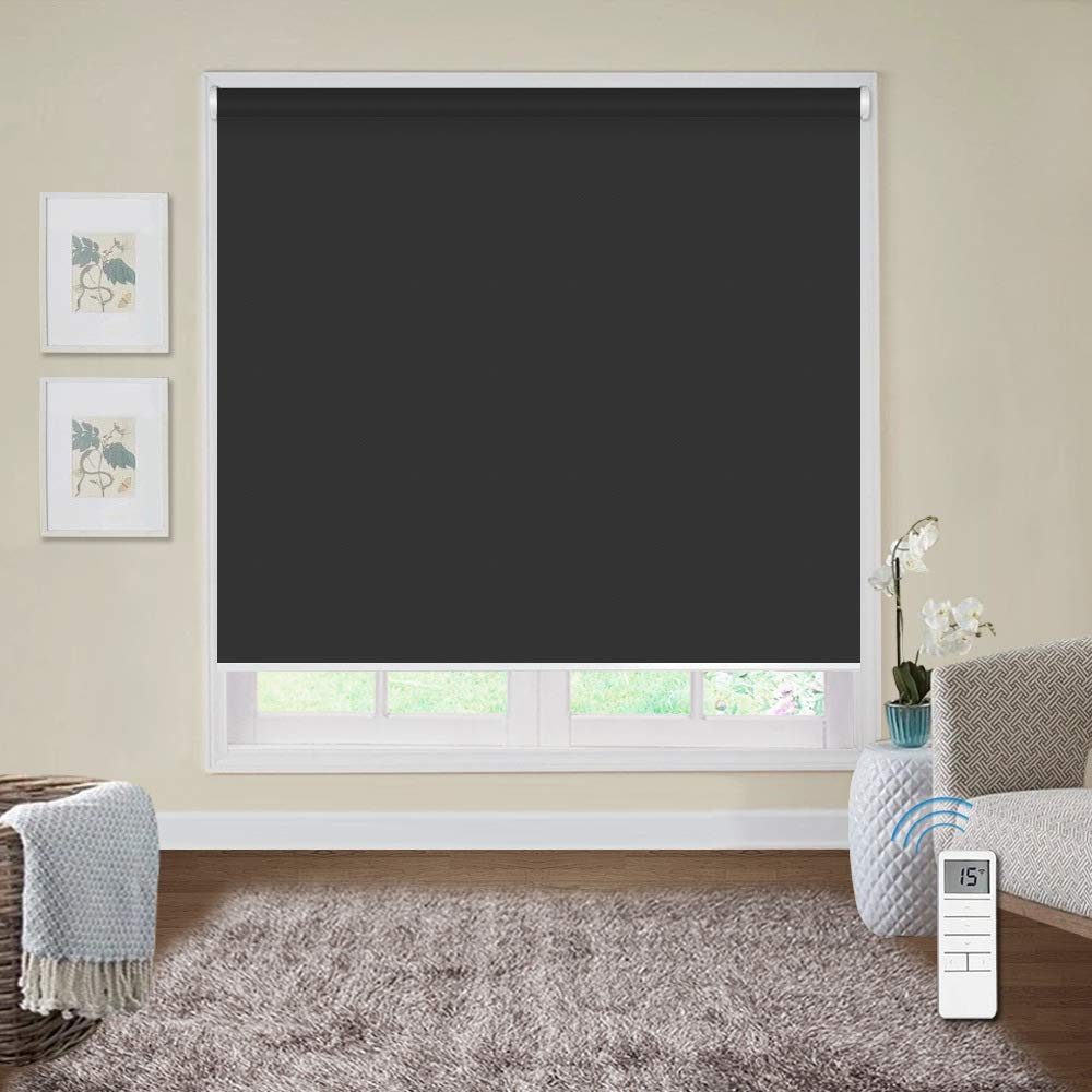 Motorized Blackout Cordless Roller Shades with Remote Control - Rechargeable Wireless Window Blinds for Room Darkening | Perfect for Bedroom, Living Room, Office & Kitchen Windows & Doors