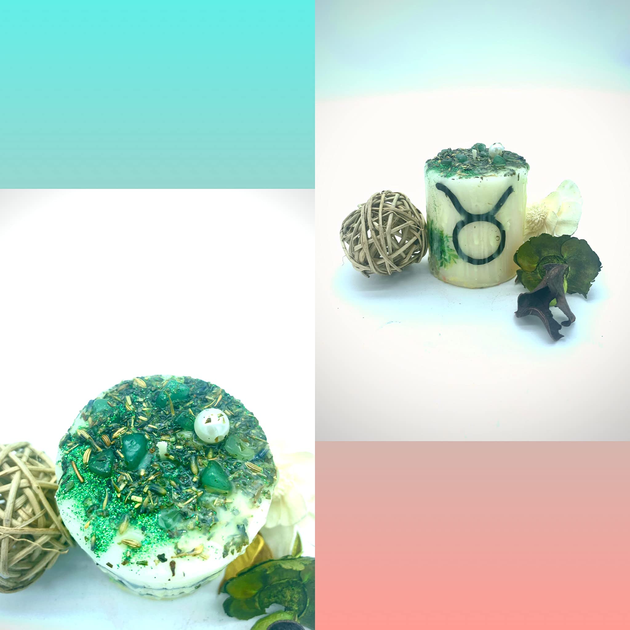 Zodiac Cancer Manifestation Candle with Crystals & Herbs for Meditation & Rituals