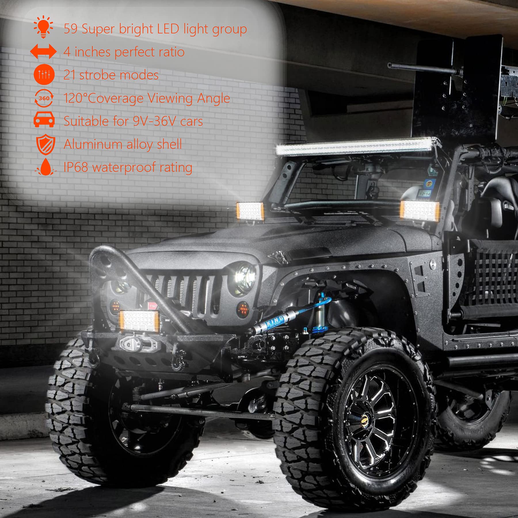 9 Inch 204W 7200LM LED Light Bar - Waterproof Spot Flood Combo Beam Off Road Driving Light for Trucks, SUVs, ATVs, Boats, Tractors (4 Pack) | Perfect for Night Off-Roading, Work Lighting & Emergency Warning