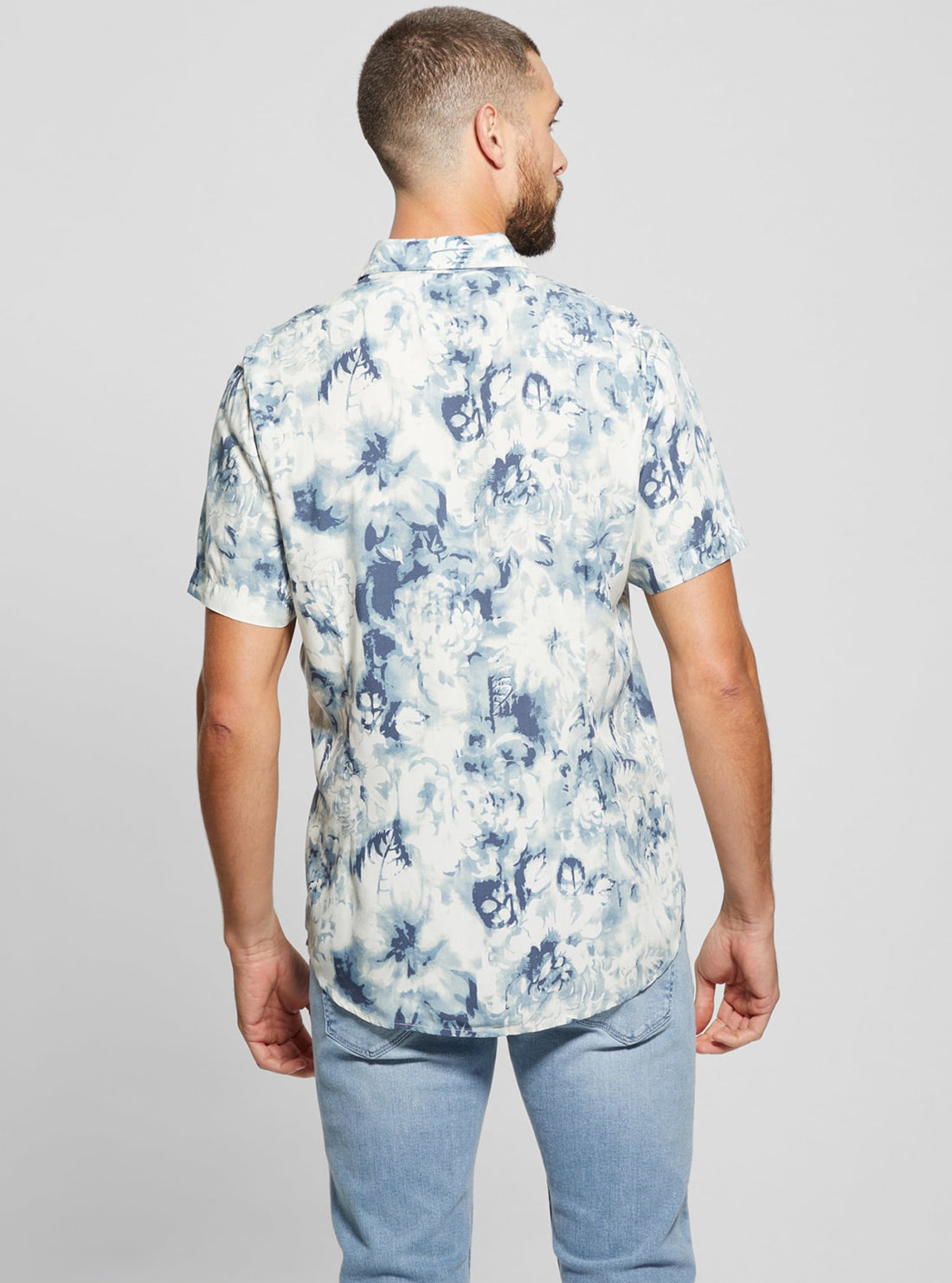 Floral Blue Wayco Short Sleeve Shirt for Men - Casual Summer Button Down Shirt with Lightweight Comfort - Perfect for Beach Vacation, Outdoor Activities and Office Wear