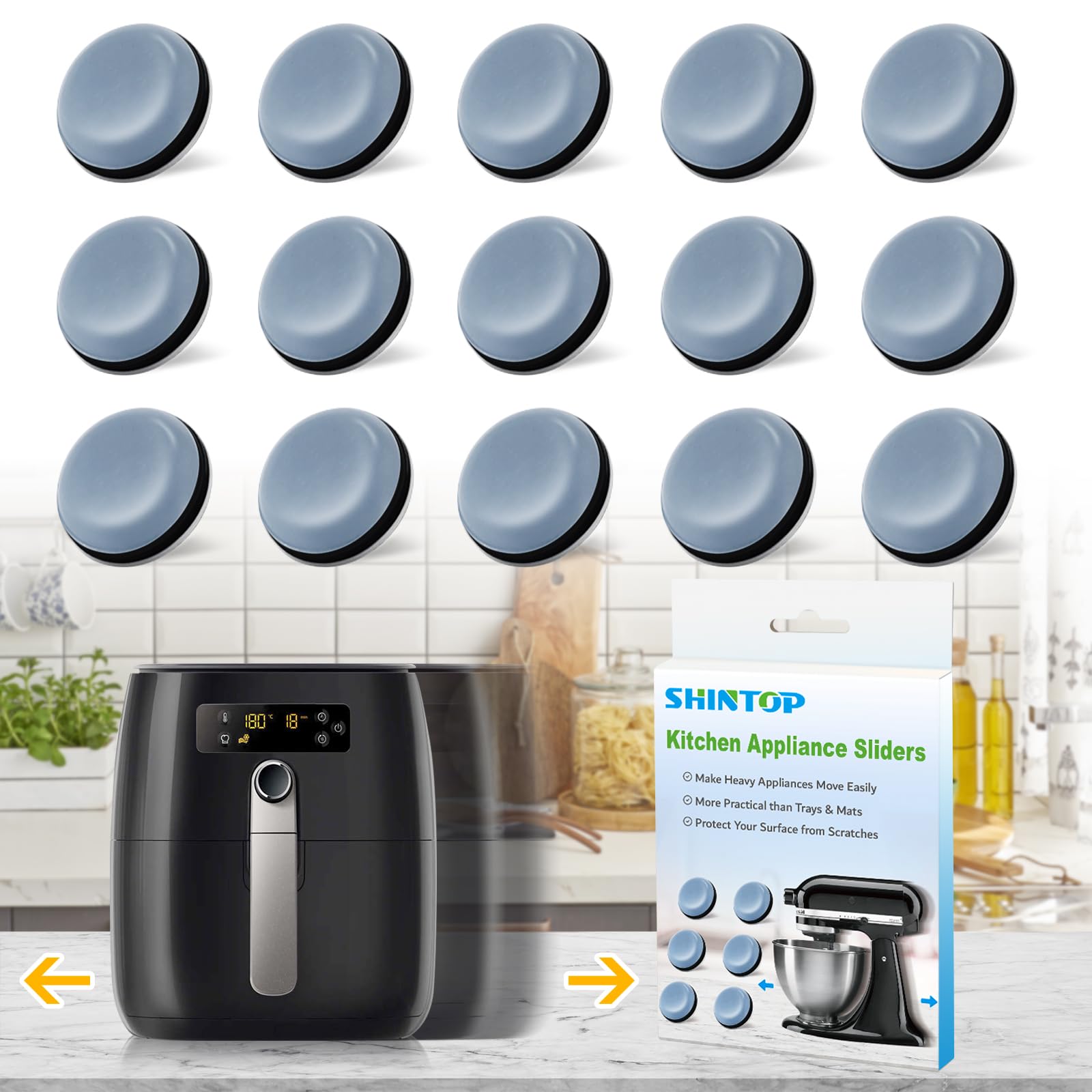 16PCS Appliance Sliders - Non-Slip Furniture Movers for Air Fryers, Bread Machines, Coffee Makers, Blenders & Kitchen Appliances | Easy Glide Pads for Smooth Movement on Countertops & Floors | Perfect for Small Spaces & Heavy Appliances