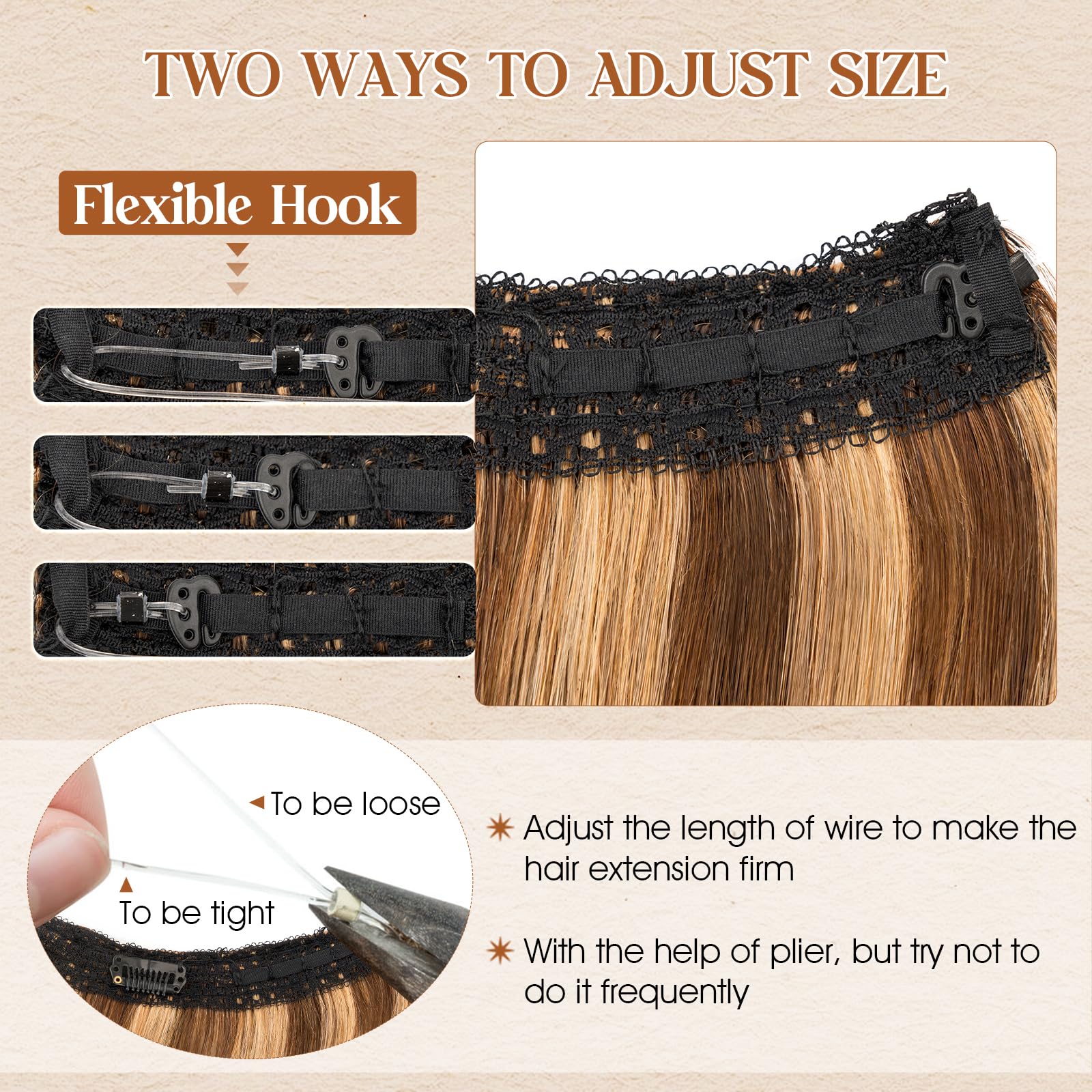 Benehair 20 Inch Halo Hair Extensions - 100% Real Human Hair, Invisible Wire with Fish Line, Medium Brown Mixed Dark Blonde (#4&27), 70g - Perfect for Weddings, Parties & Everyday Styling