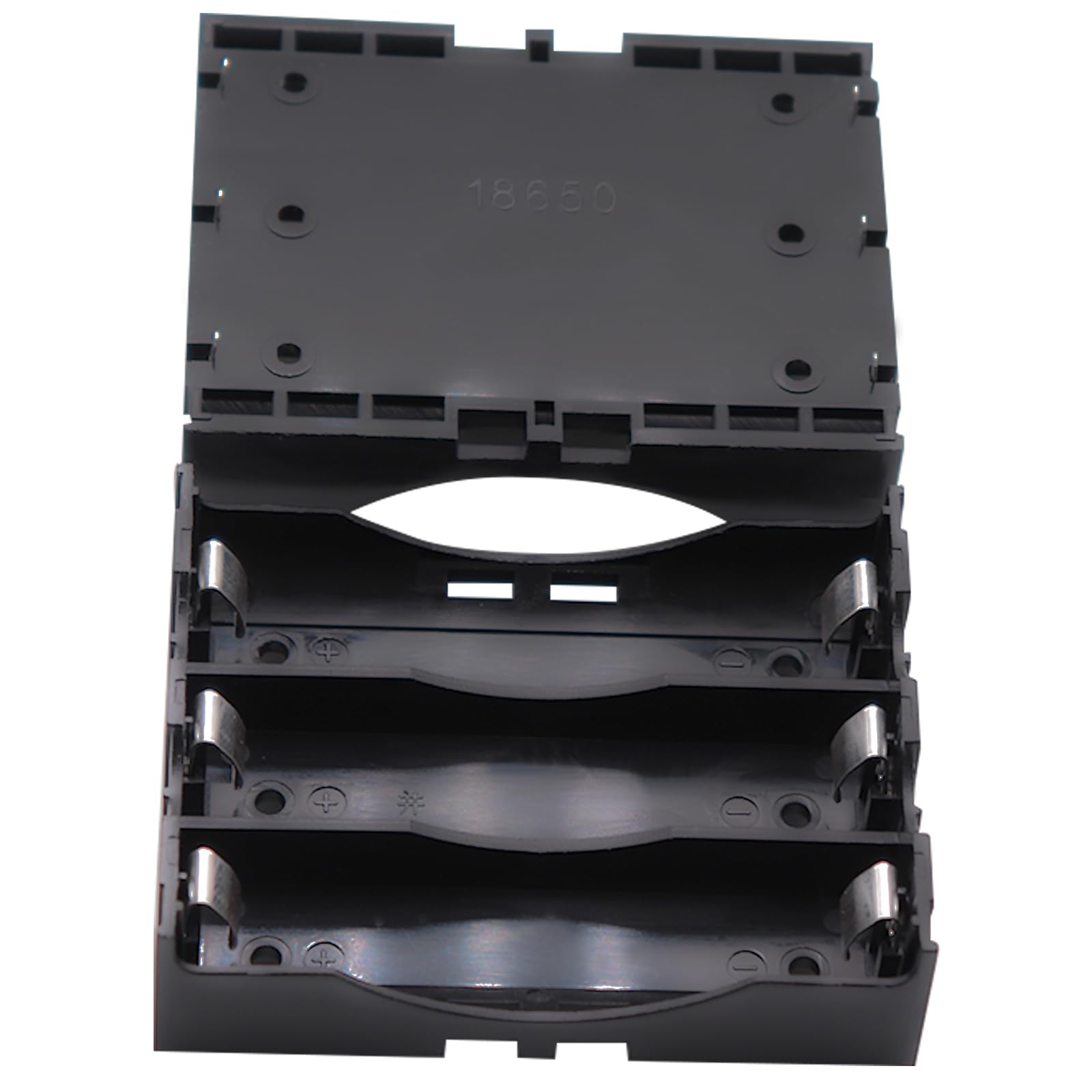 XFFCSEC 18650 Battery Holder - 3 Slot Plastic Case for 3.7V Flat Top Batteries | Secure Power Supply for Flashlights, DIY Electronics & Solar Projects | Pack of 10 Black Plastic Cell Holders with Pins