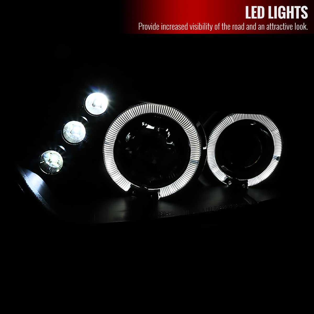 2006-2011 2-Door Car Black LED Halo Projector Headlights - High Performance Replacement Headlamps Pair for Enhanced Night Visibility | Perfect for Street Racing, Off-Roading & Night Driving