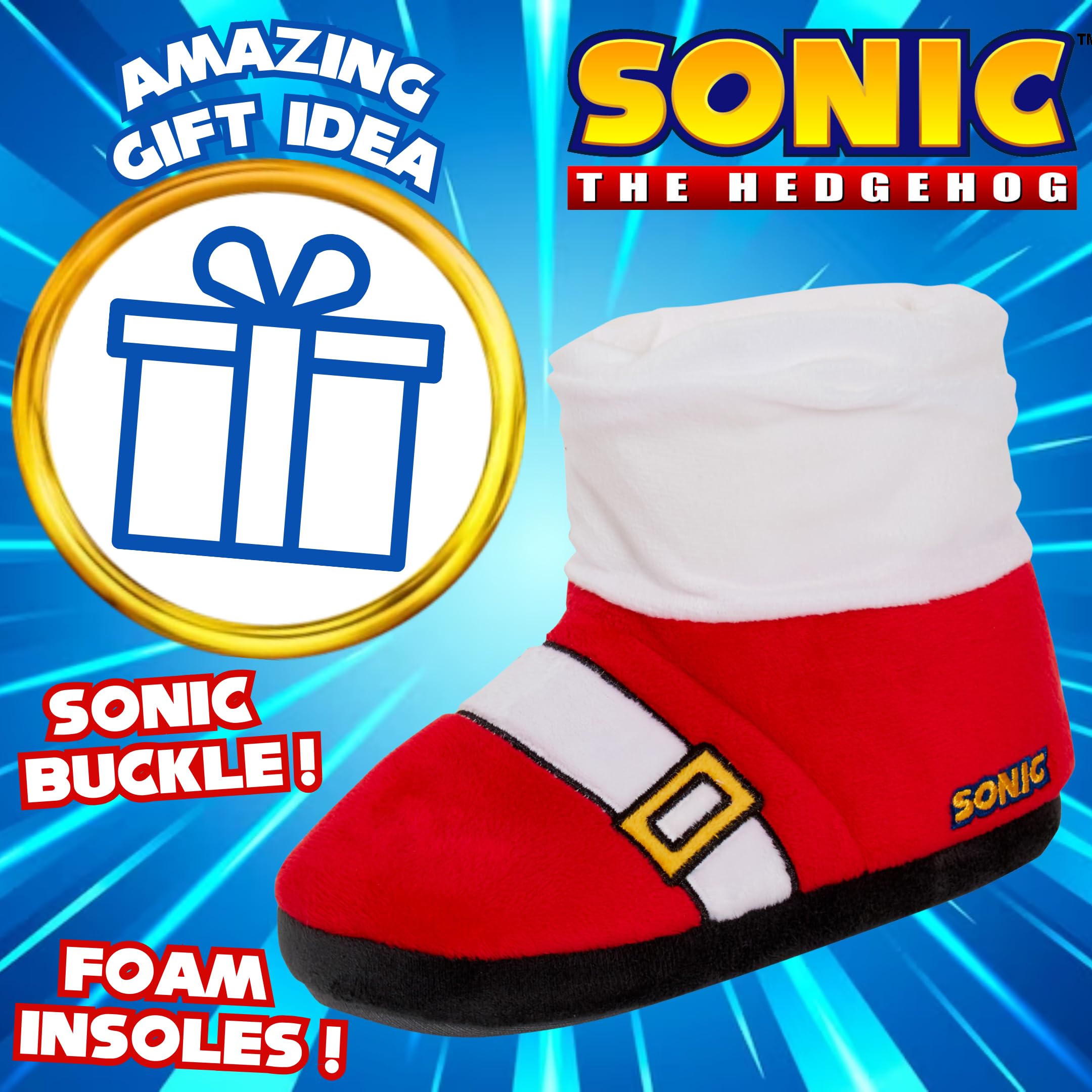 Sonic The Hedgehog Kids Slipper Boots - Fleece House Shoes for Boys & Girls - Cozy Gamer & Dress Up Costume Accessories - Perfect for Indoor Play, Sleepovers, and Themed Birthday Parties