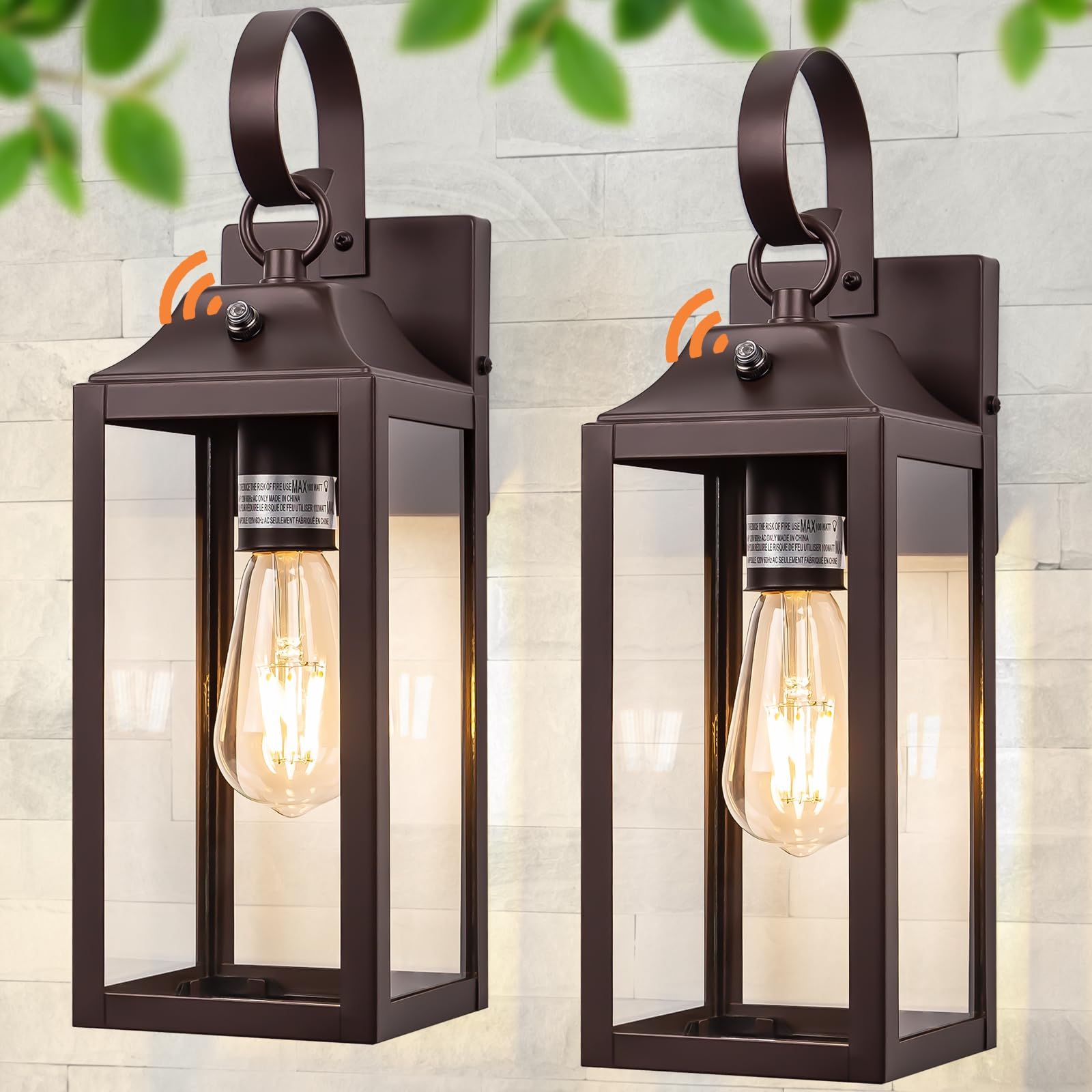 Dusk to Dawn Outdoor Wall Lights 2 Pack - Oil Rubbed Bronze Waterproof Exterior Wall Sconces, 15 Inch Modern Wall Lanterns for House, Porch, Garden & Patio Lighting