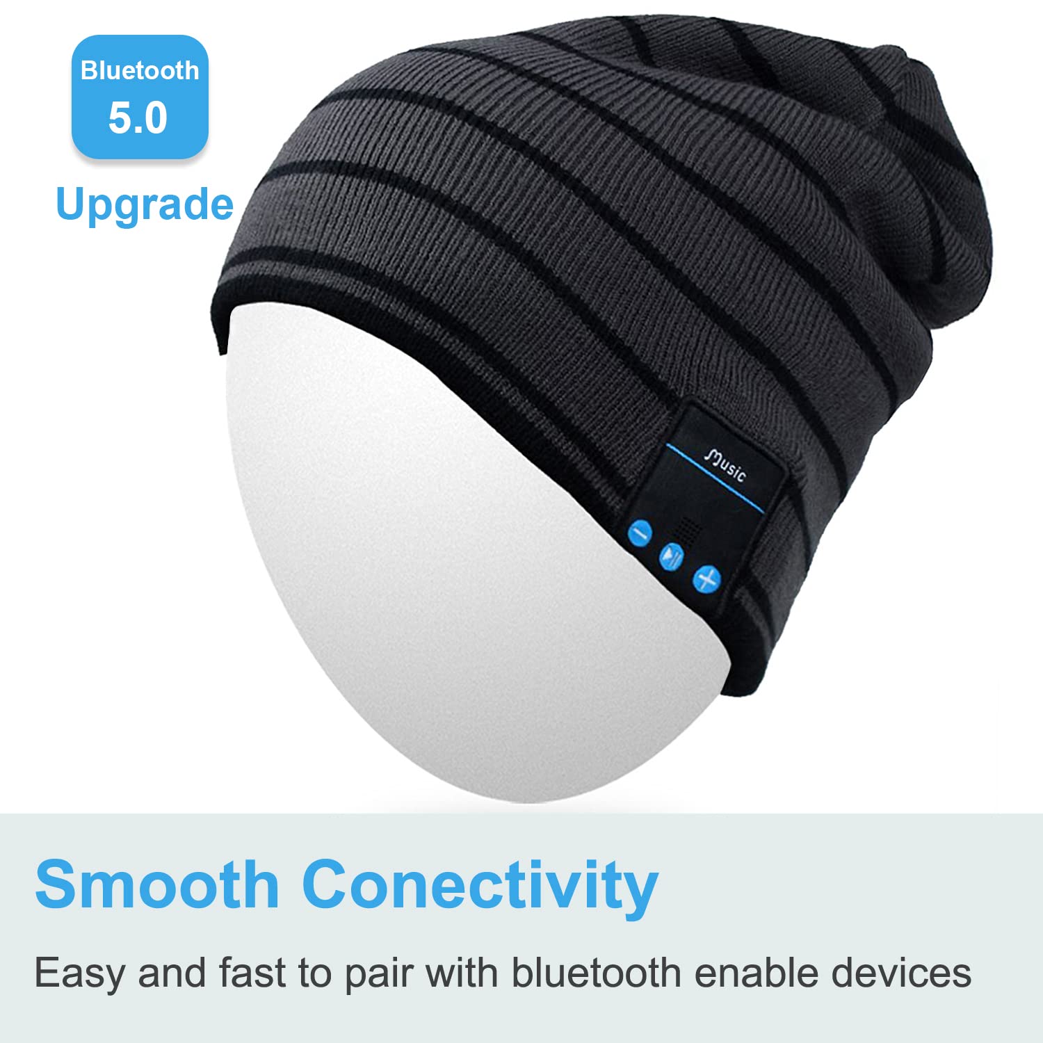 Rotibox Bluetooth Beanie Hat with Wireless Headphones - Warm Winter Knit Cap for Running, Skiing & Outdoor Activities - Perfect Christmas Gift for Men & Women