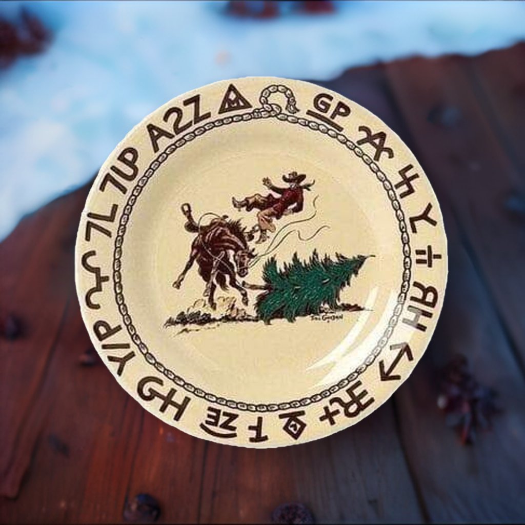 Branded Cowboy Christmas Western Dessert Plate - Holiday Party Tableware for Western Themed Events & Cowboy Christmas Decorations