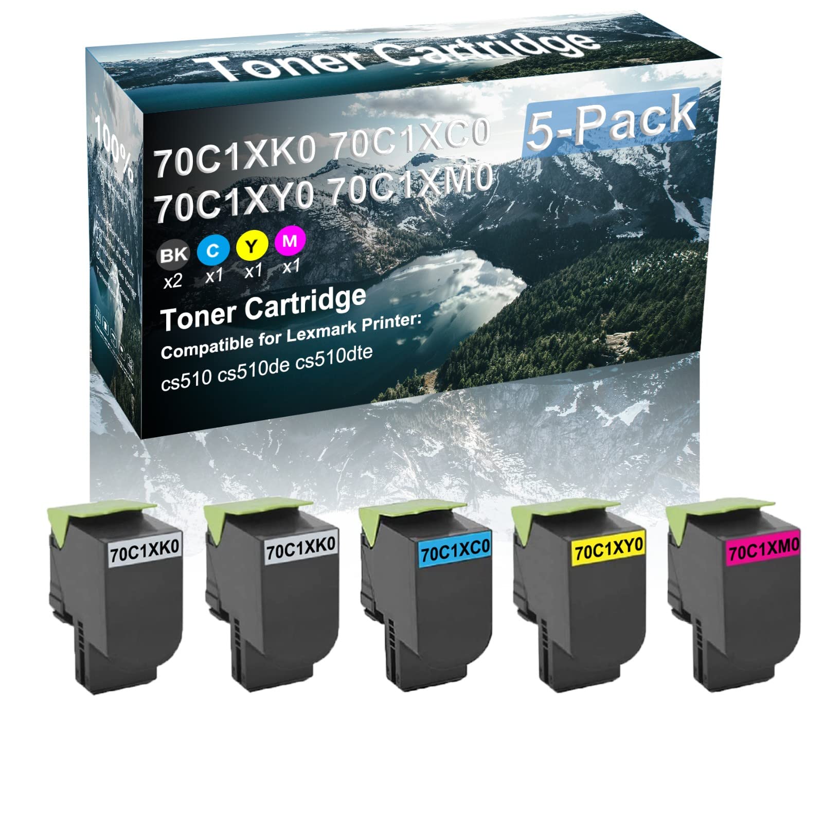 5-Pack Compatible 70C1XK0/70C1XC0/70C1XY0/70C1XM0 Laser Toner Cartridges - High Yield Replacement for Brother CS510/CS510de/CS510dte Printers - Perfect for Office & Home Printing Needs