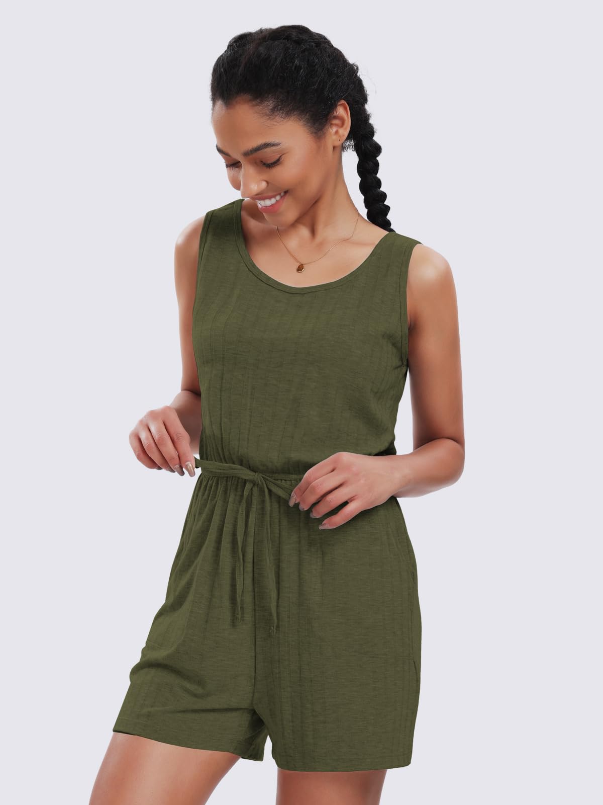 Women's Casual Loose Ribbed Romper Jumpsuit - Sleeveless Tank Top Summer Lounge Outfit with Pockets | Perfect for Beach, Vacation & Everyday Wear 2024