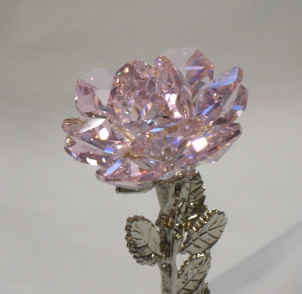Pink Crystal Rose - Handmade Crystal Flower for Home Decor, Wedding Centerpieces, and Gift Giving