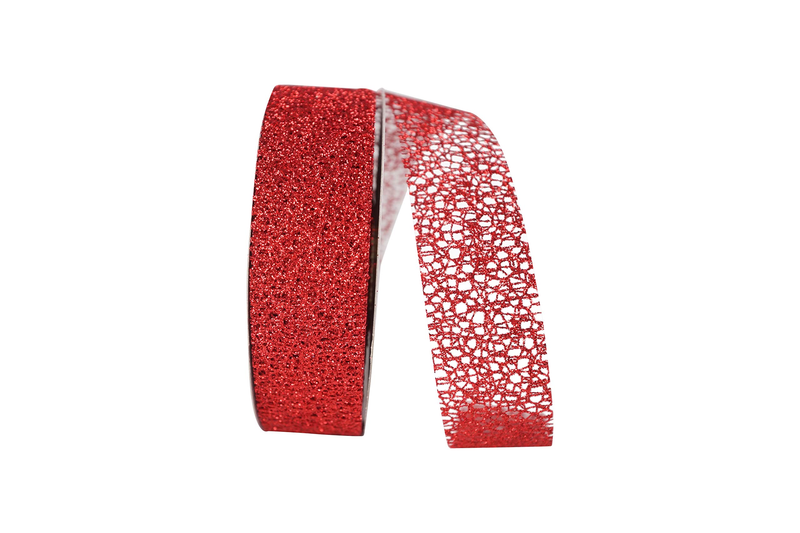 Reliant 1.5 Inch x 25 Yards Red Glitter Web Mesh Ribbon - Perfect for Gift Wrapping, Party Decorations, and DIY Crafts