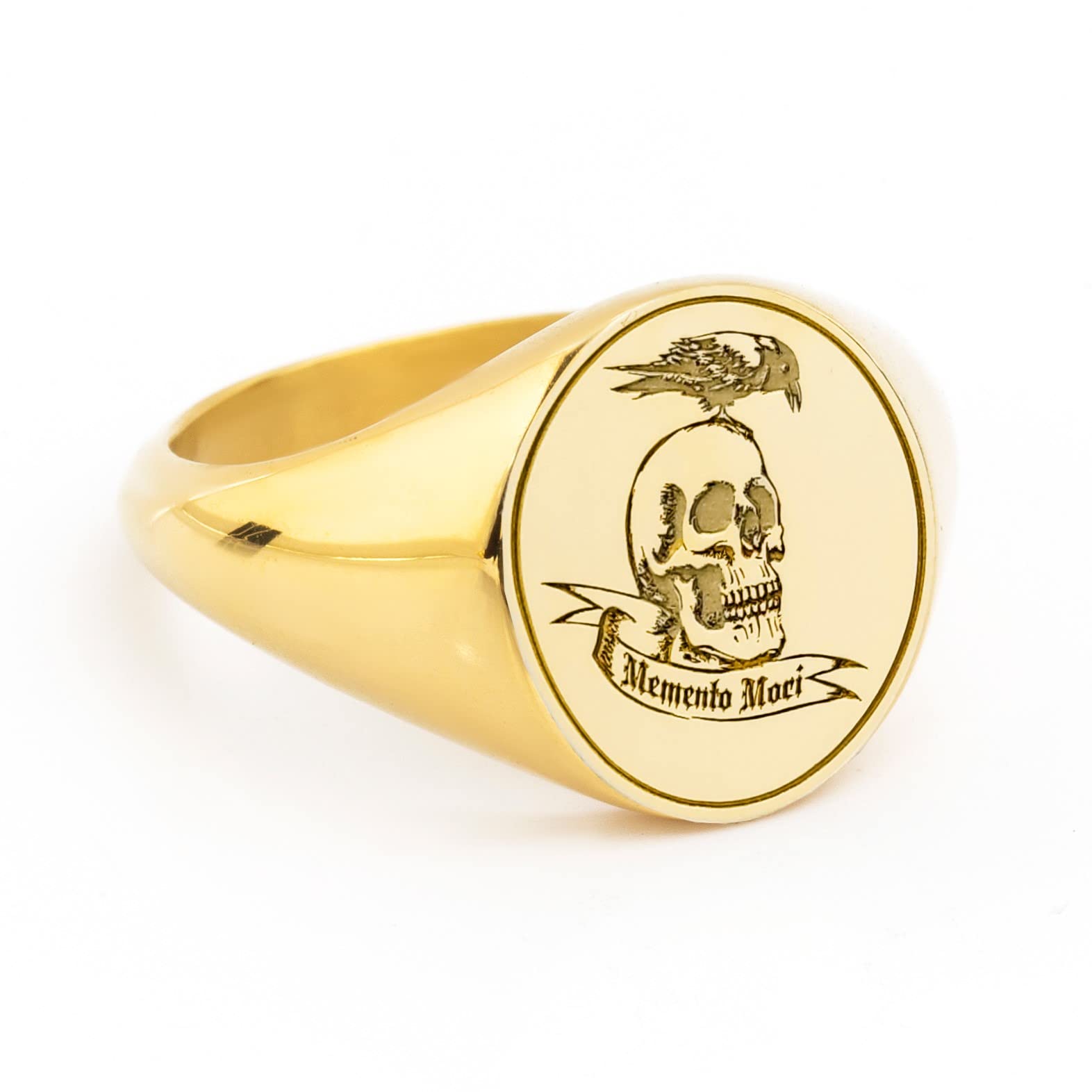Gold Memento Mori Signet Ring - Engraved Skull Design for Men & Women | Gothic Jewelry, Unique Gift for Halloween, Punk Fashion & Everyday Wear