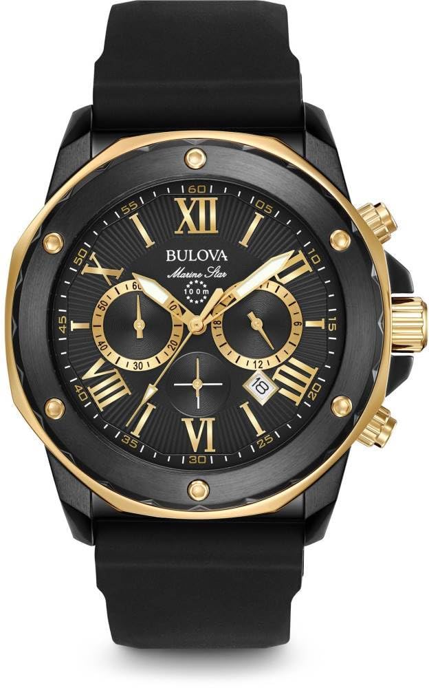 Bulova Men's Marine Star Series A Chronograph Quartz Watch - Luminous Markers, Rotating Bezel, 100M Water Resistant, 44mm Stainless Steel Case - Perfect for Diving, Swimming & Everyday Wear