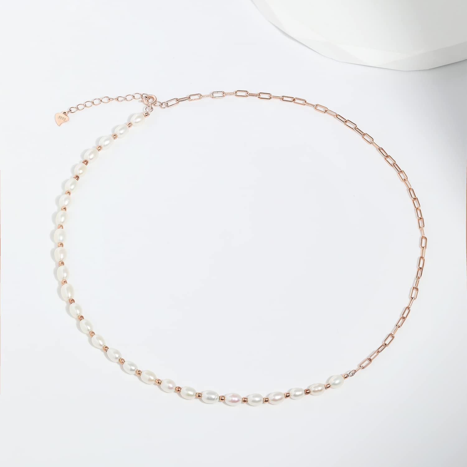 925 Sterling Silver Paperclip Chain Necklace for Women - Dainty Rose Gold Layering Necklace with Freshwater Pearl, Minimalist Jewelry Gift for Her | Perfect for Stacking, Everyday Wear & Special Occasions