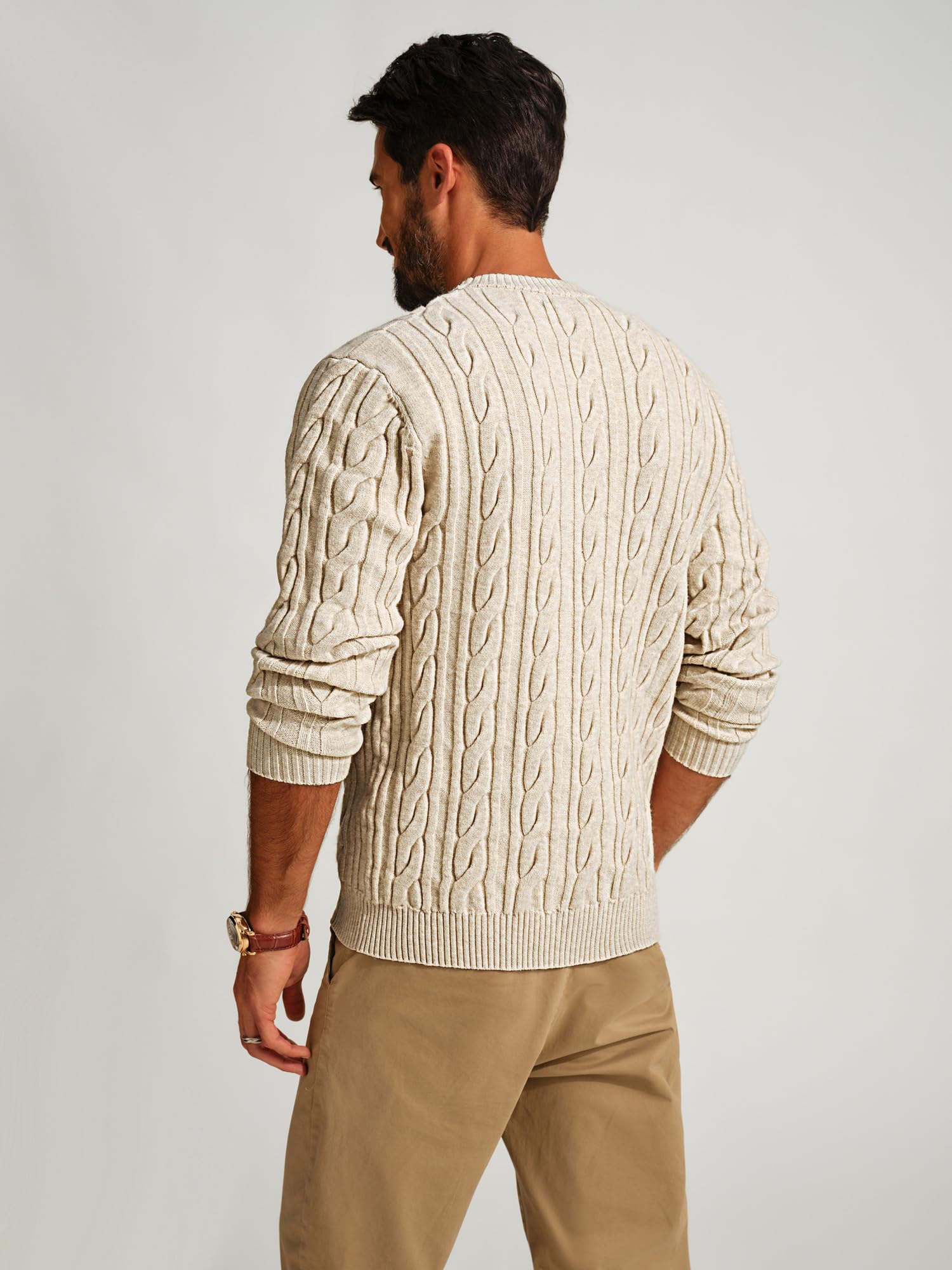 PJ PAUL JONES Men's Cable Knit Crewneck Sweater - Soft Casual Pullover Winter Warm Textured Sweater for Office, Dating & Outdoor Activities
