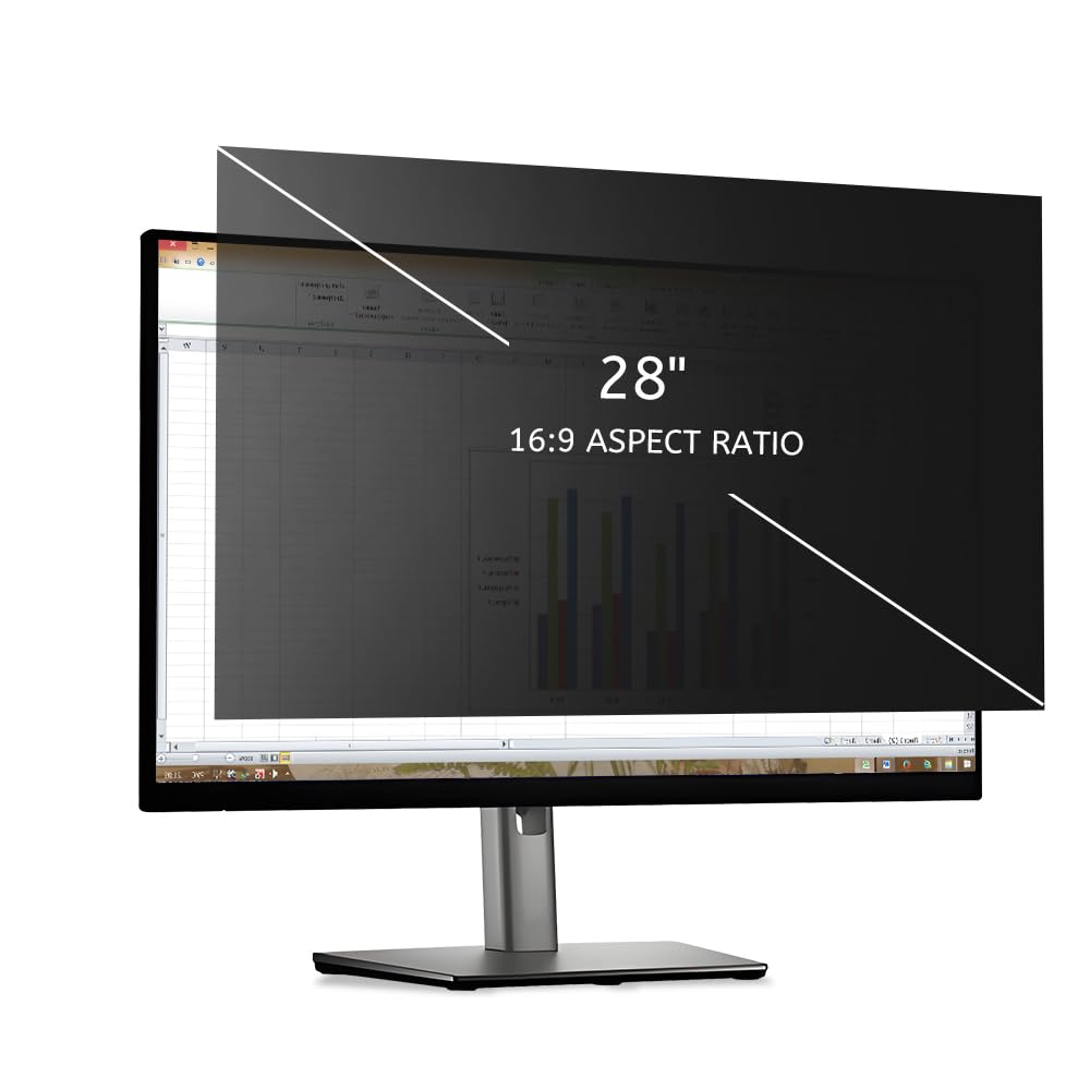 MOBDIK 28 Inch Removable Anti Glare Computer Privacy Screen for 16:9 Ratio Monitors - Blue Light Filter, Anti-Spy, UV Blocking Screen Protector for Office, Home & Gaming Use