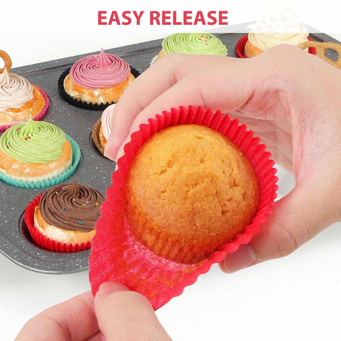 Premium Red Cupcake Liners 200 Count - Greaseproof Baking Cups for Muffins, Cupcakes & Desserts | Perfect for Weddings, Birthdays, Baby Showers & Holiday Parties (Red) - Ideal for Home Baking, Catering & Professional Bakeries