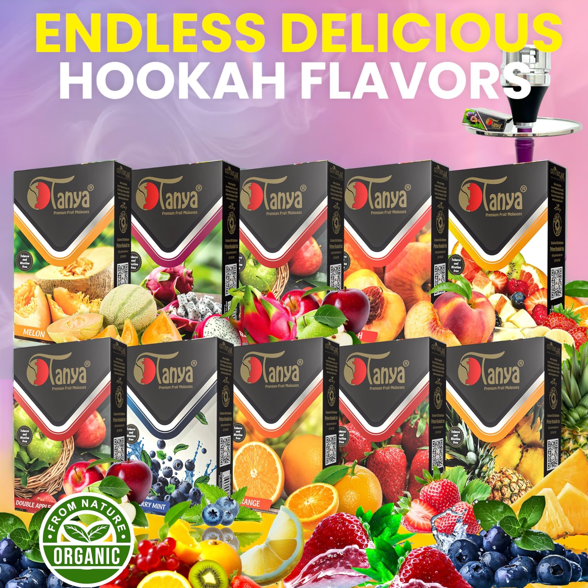 100% Nicotine-Free & Tobacco-Free Organic Shisha Hookah Flavors - 50g Fruit Mix (Pack of 10) | Delicious Natural Fruit Flavors for Relaxing Hookah Sessions at Home or Parties