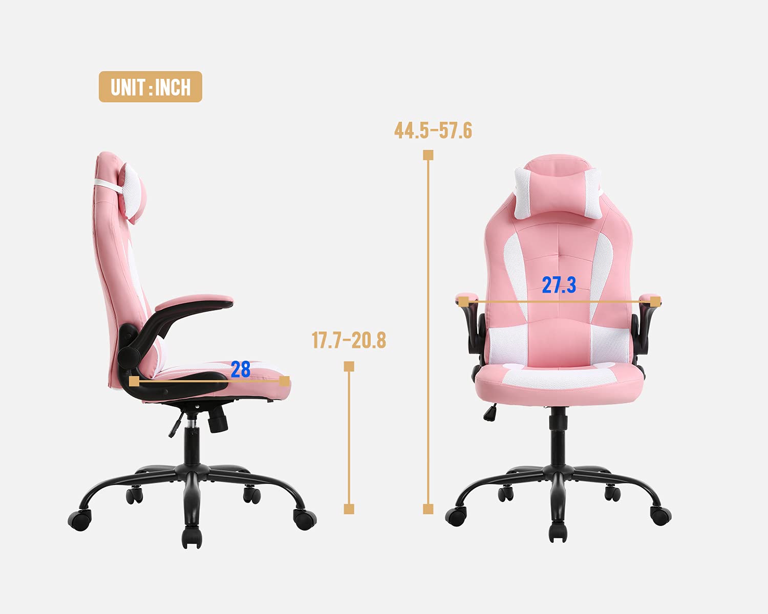 Ergonomic PC Gaming Chair with Adjustable Armrests, Headrest & Lumbar Support - High Back PU Leather Office Desk Chair for Home, Work & Gaming - Comfortable Executive Racing Style Computer Chair (Pink) - Perfect for Esports, Streaming & Long Work Sessions