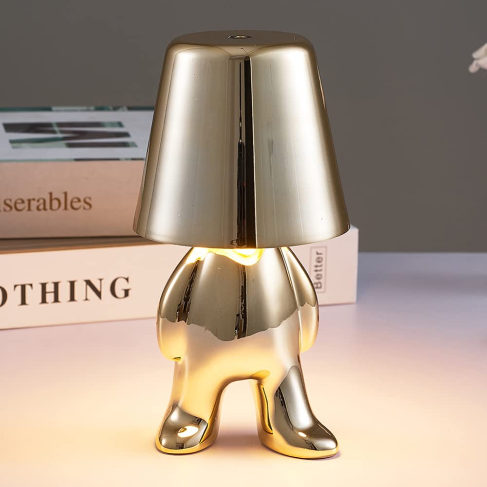 LED Touch Table Lamp with USB Charging - Adjustable 3-Level Brightness, Golden Thinker Statue Desk Light for Bedroom, Office, Kids Room, Nightstand, Bar & Restaurant Decor - Perfect Gift for Home & Office Use