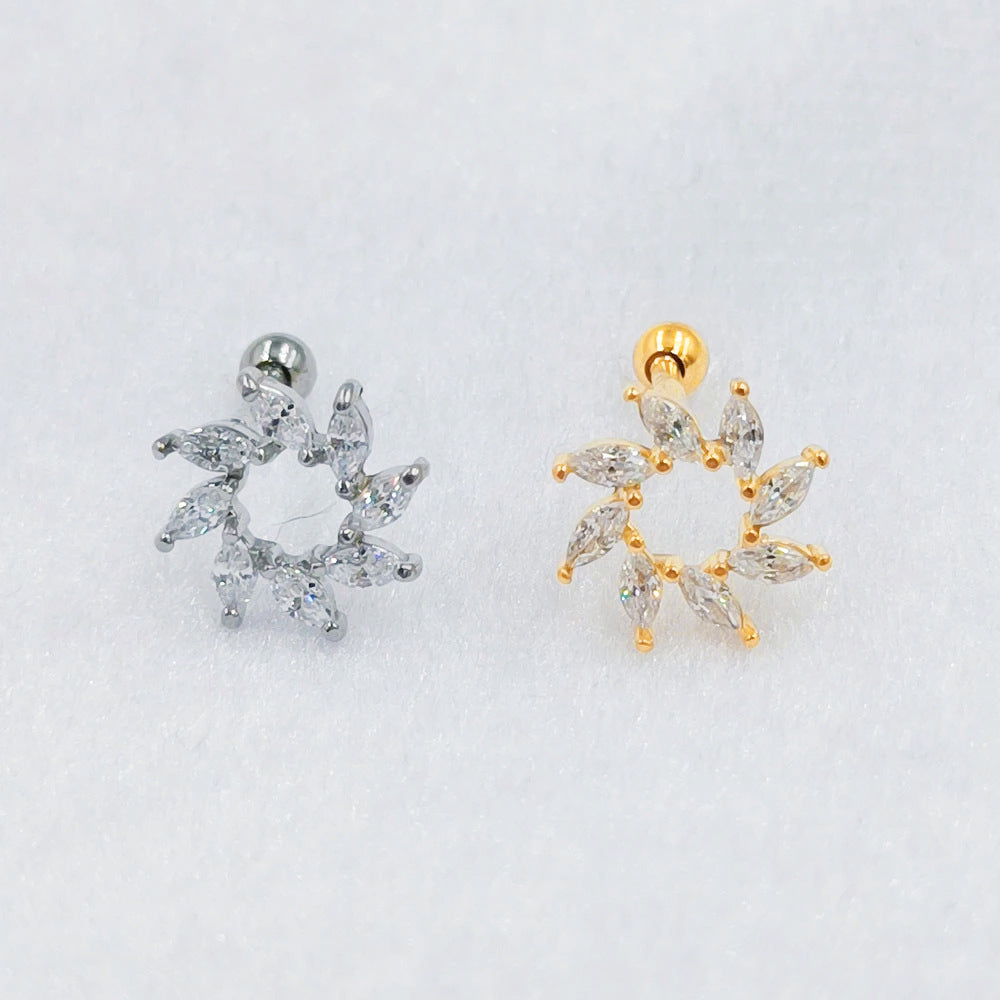 16G Sunflower Conch Stud Sleeper Earrings - HSPJ1960 | Dainty Flower Ear Jewelry for Cartilage Piercing | Perfect for Everyday Wear, Parties & Gifts
