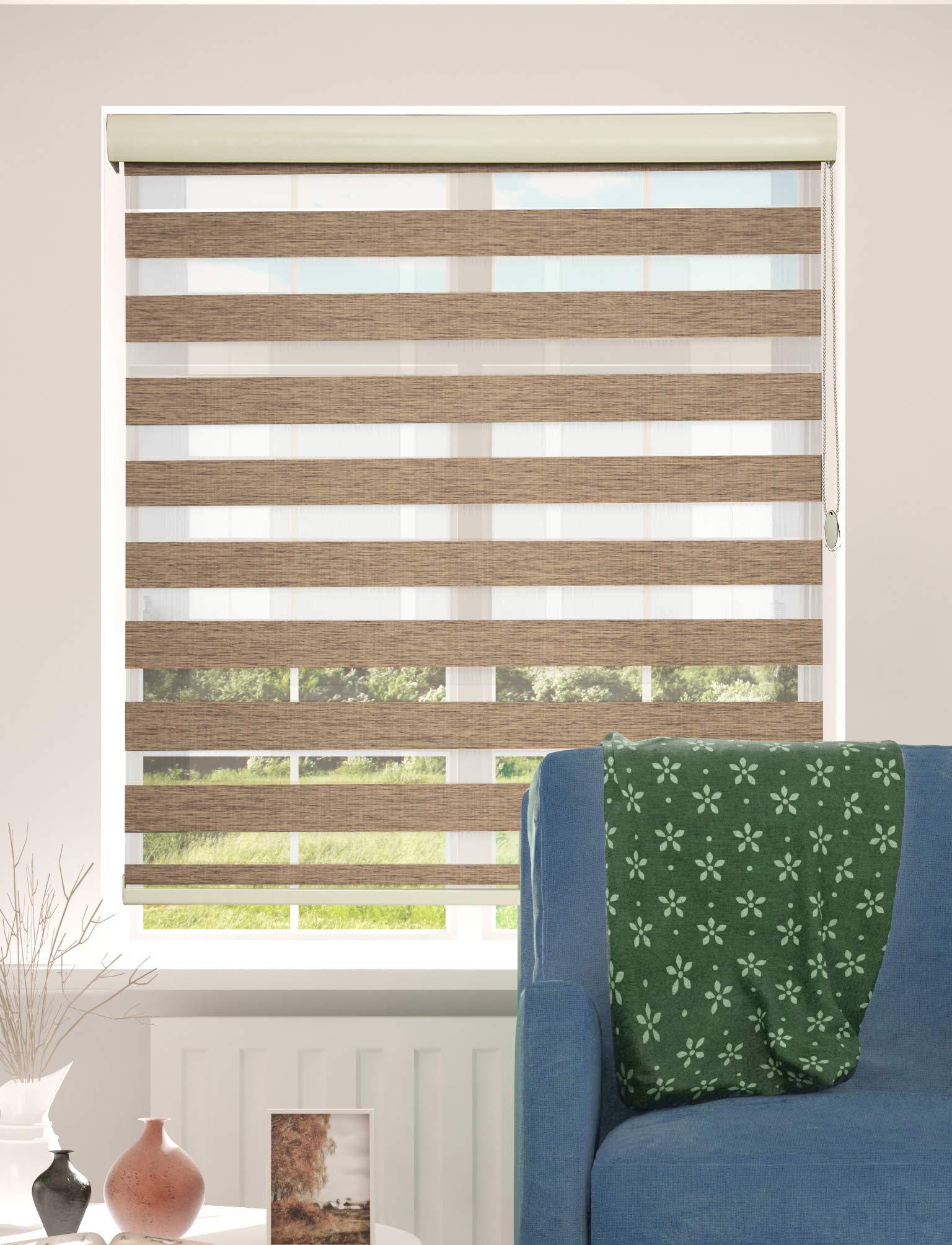 ShadesU Dual Layer Roller Zebra Window Shades - Light Filtering & Privacy Sheer Blinds for Day & Night Use - 72