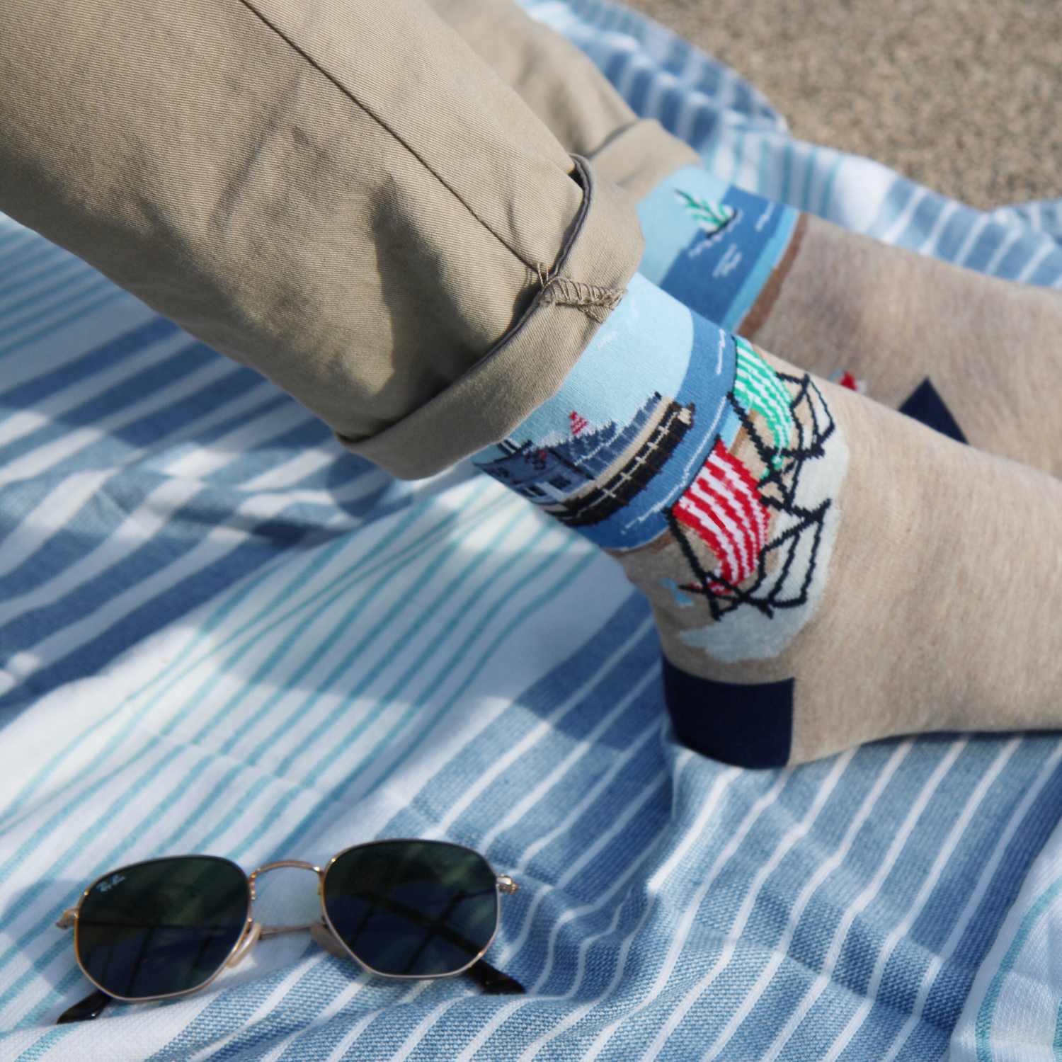 Premium British Seaside Cotton Socks for Men - Soft & Breathable Summer Socks - Perfect for Beach, Travel & Casual Wear
