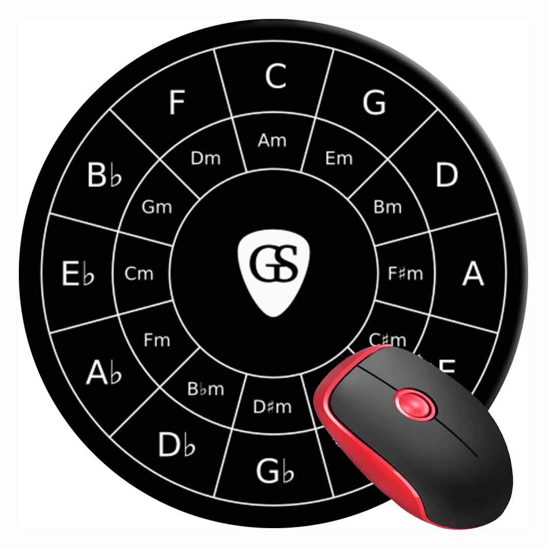 Round Mouse Pad with Circle of Fifths for Musicians | Non-Slip Rubber Base Desk Mat for Laptop & Computer | Perfect for Music Studios, Home Offices & Creative Workspaces