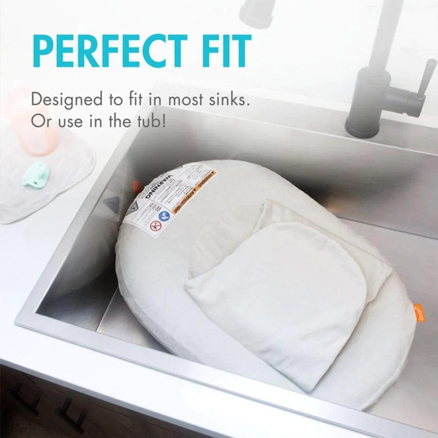 Boon Puff+ Inflatable Baby Bathtub with Wings - Soft Grey for Newborns & Toddlers | Safe Bath Time Fun for Home or Travel