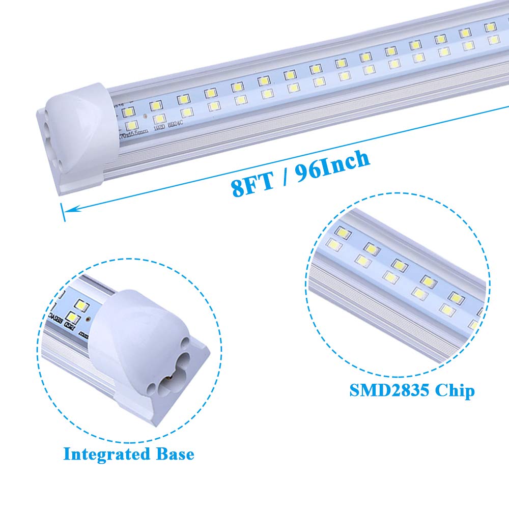 8FT LED Shop Light Fixture - 72W 8640LM 6000K Daylight White, Linkable T8 LED Tube Lights for Garage, Warehouse, Basement & Workshop - High Output Plug & Play (8-Pack) - Perfect for Industrial Spaces, Retail Stores & Home Improvement Projects