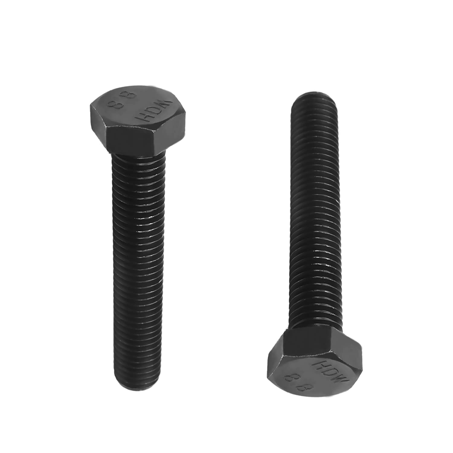 2PCS M12x70mm Hex Head Screw Bolts - Carbon Steel Fully Threaded Black Fasteners (1.75mm Pitch) - Ideal for Automotive, Machinery & DIY Projects