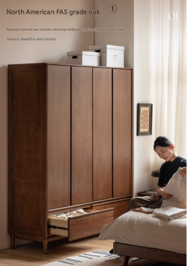 Oak Solid Wood Modern Off Floor Wardrobe - Stylish Freestanding Closet for Bedroom, Living Room & Office Storage