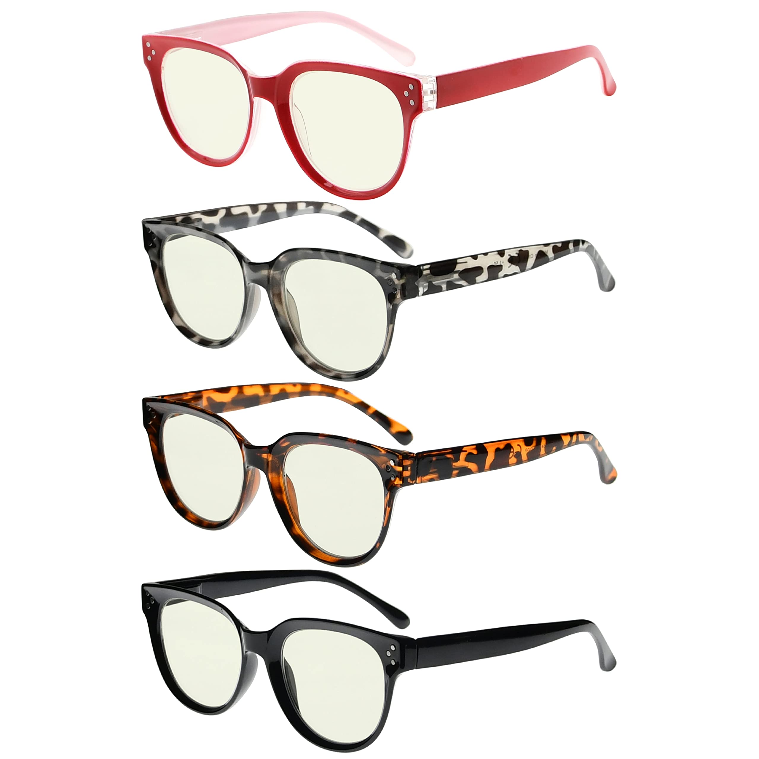 Blue Light Blocking Glasses for Women - 4 Pack, Stylish Computer & Reading Glasses for Work & Study