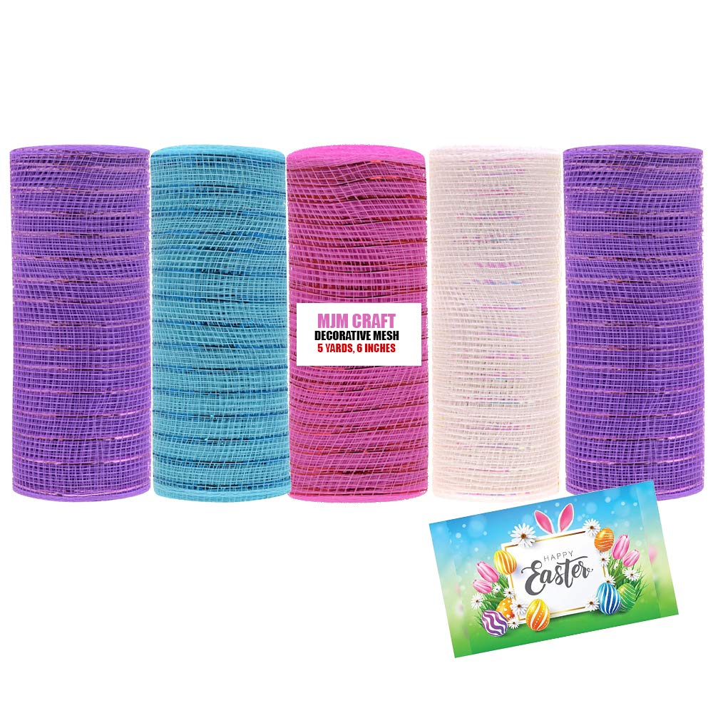 Easter Mesh Roll 6 Inch x 5 Yards (5 Pack) - DIY Easter Basket, Wreath & Spring Centerpiece Decorations for Home, Party, and Craft Projects