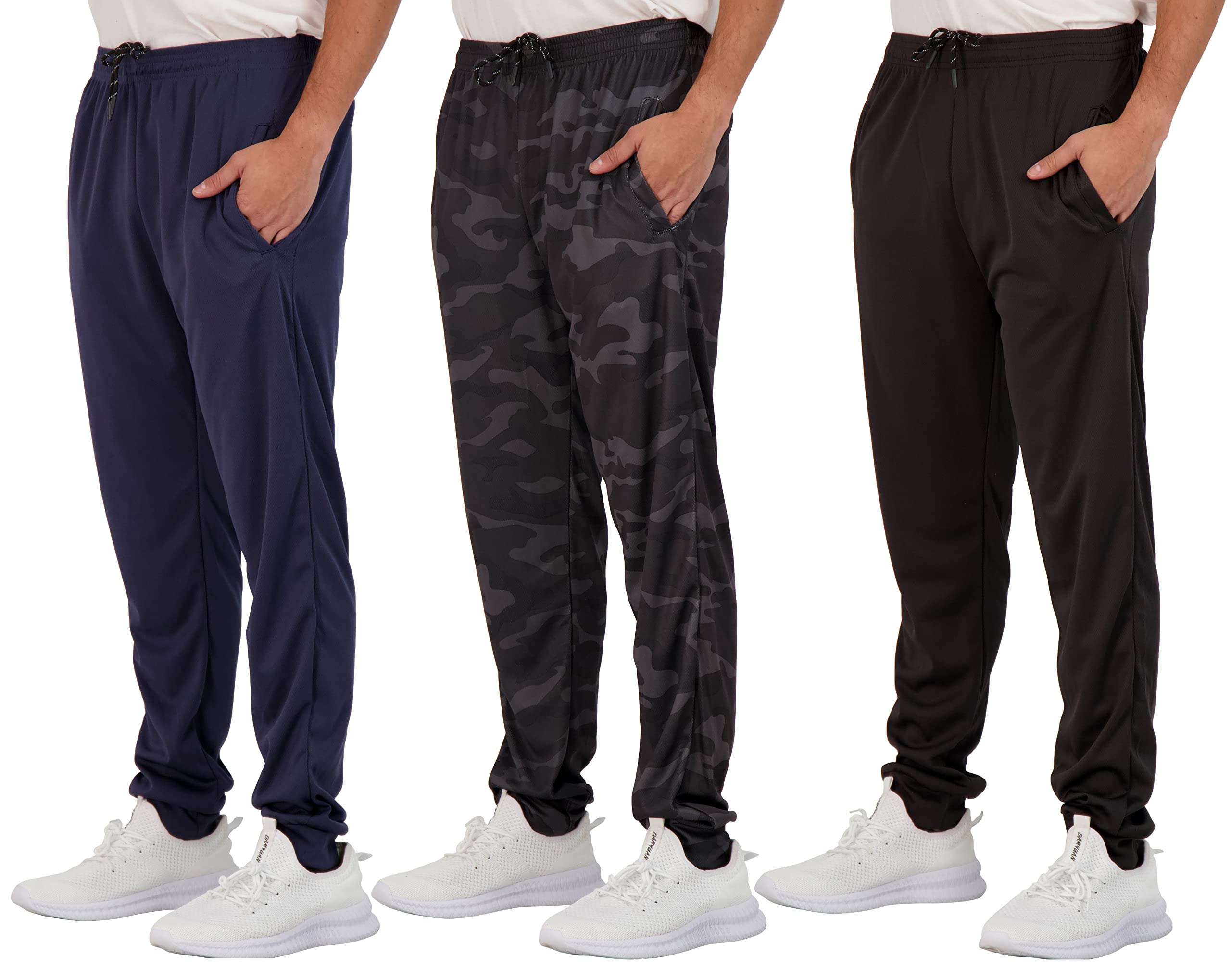 3 Pack Men's Tech Mesh Active Athletic Casual Jogger Sweatpants with Pockets - Big & Tall Sizes - Perfect for Gym, Running, Lounge & Everyday Wear