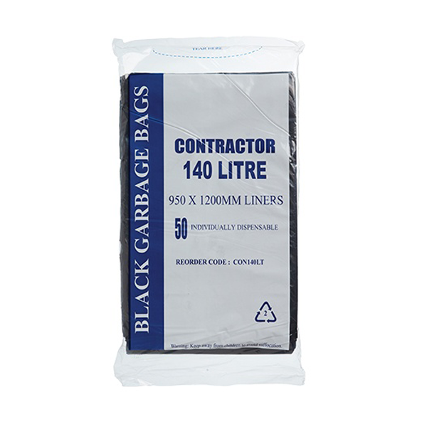140Lt Heavy Duty Black Bin Liners for Contractors - Extra Thick Trash Bags for Construction Sites, Yard Waste & Large Debris Disposal