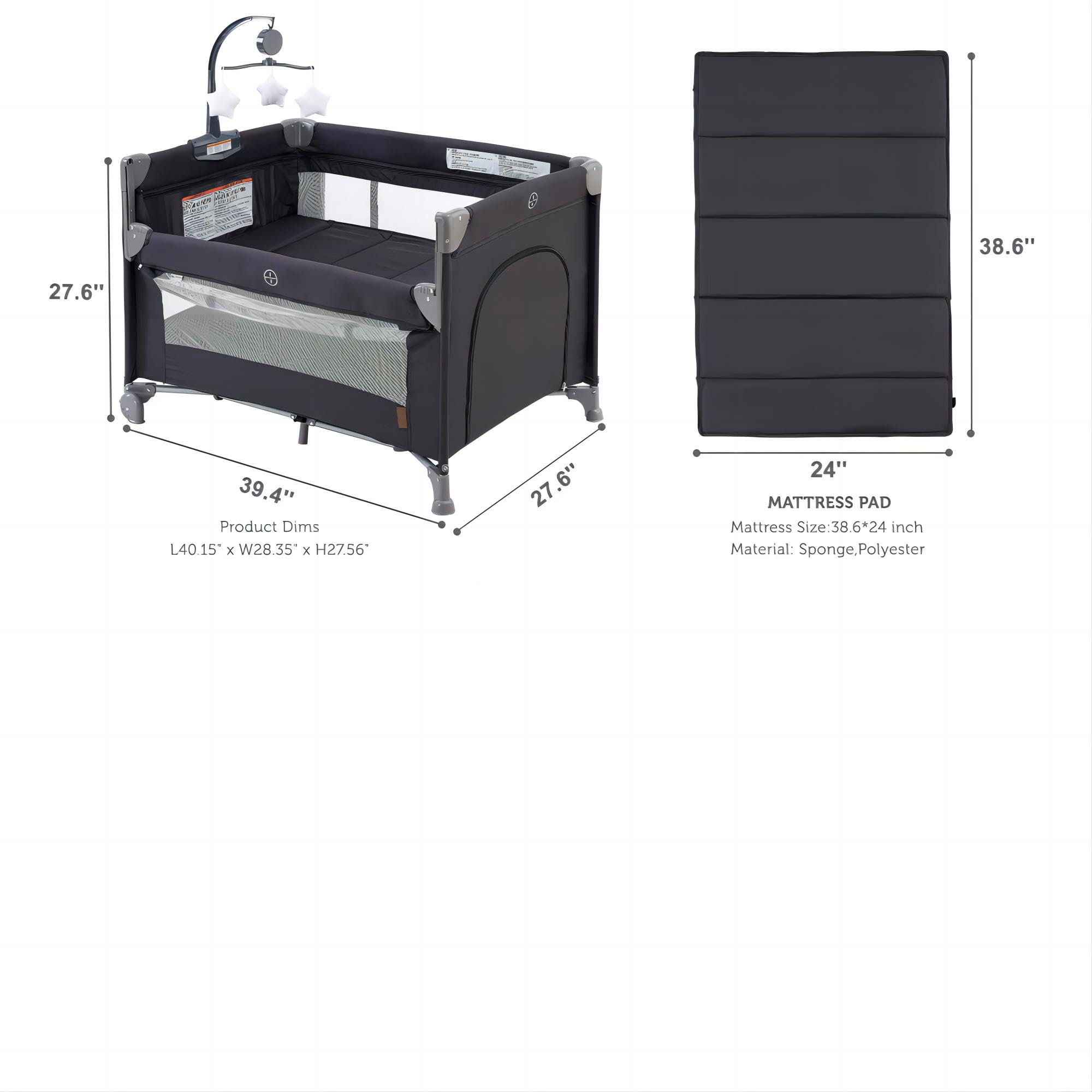 5 in 1 Baby Bedside Sleeper & Playard with Bassinet, Mattress & Storage - Portable Crib for Newborn to Toddler (Dark Grey/Light Gray) - Perfect for Nursery, Bedroom & Travel