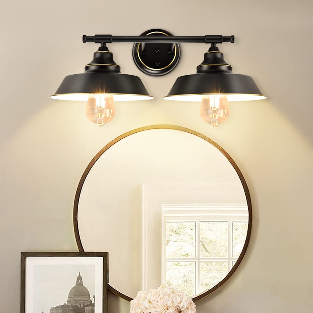 Depuley 2-Light Vanity Wall Sconce - Rustic Matte Black Industrial Wall Lamp for Mirror Lighting - E26 Base - Perfect for Bedroom, Bathroom, Dressing Table & Cabinet Decor