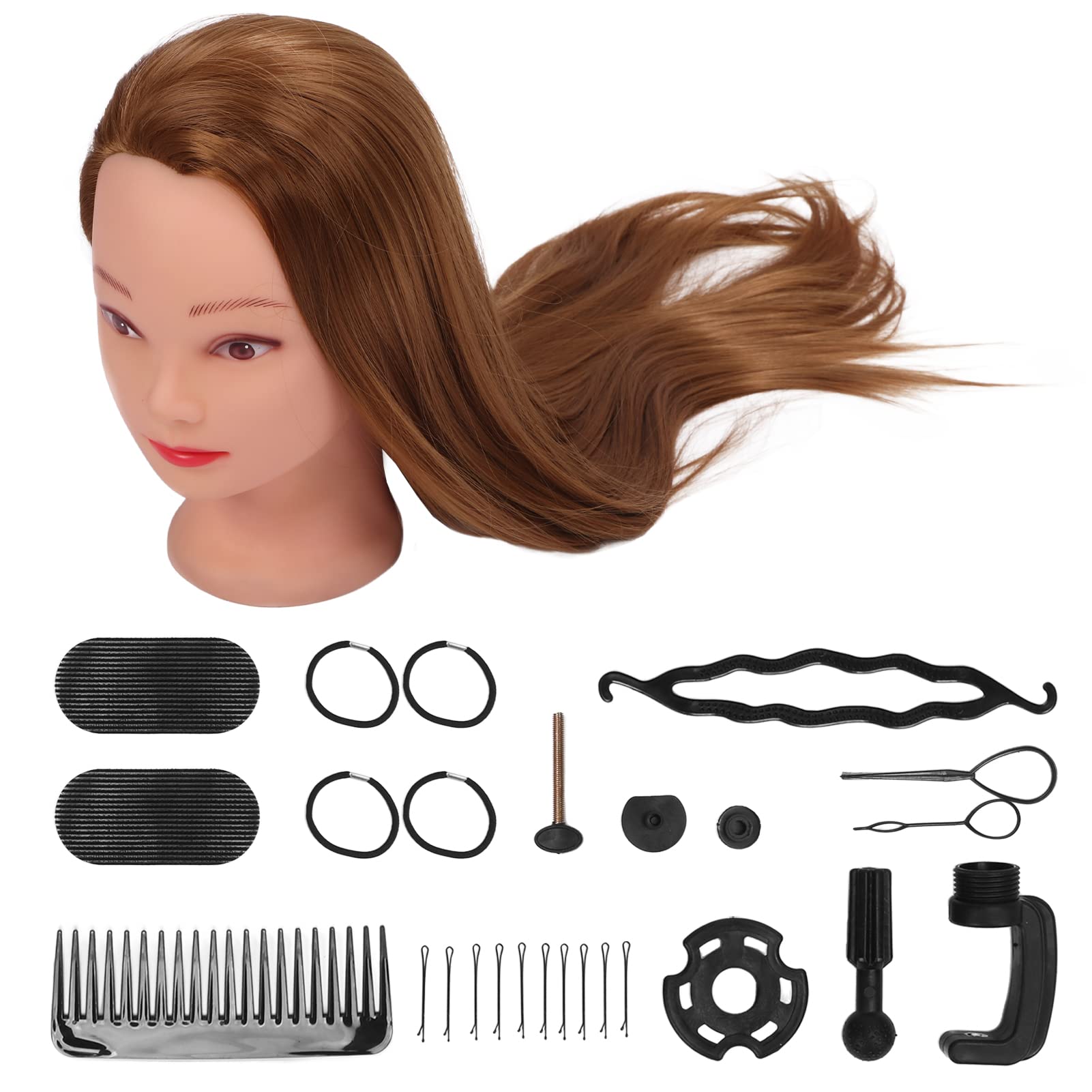 Professional Mannequin Head with Hair for Hairdressing & Styling Training - Braiding Practice Doll Head with Adjustable Clamp Holder - Perfect for Cosmetology Students, Salon Practice & DIY Hairstyling at Home