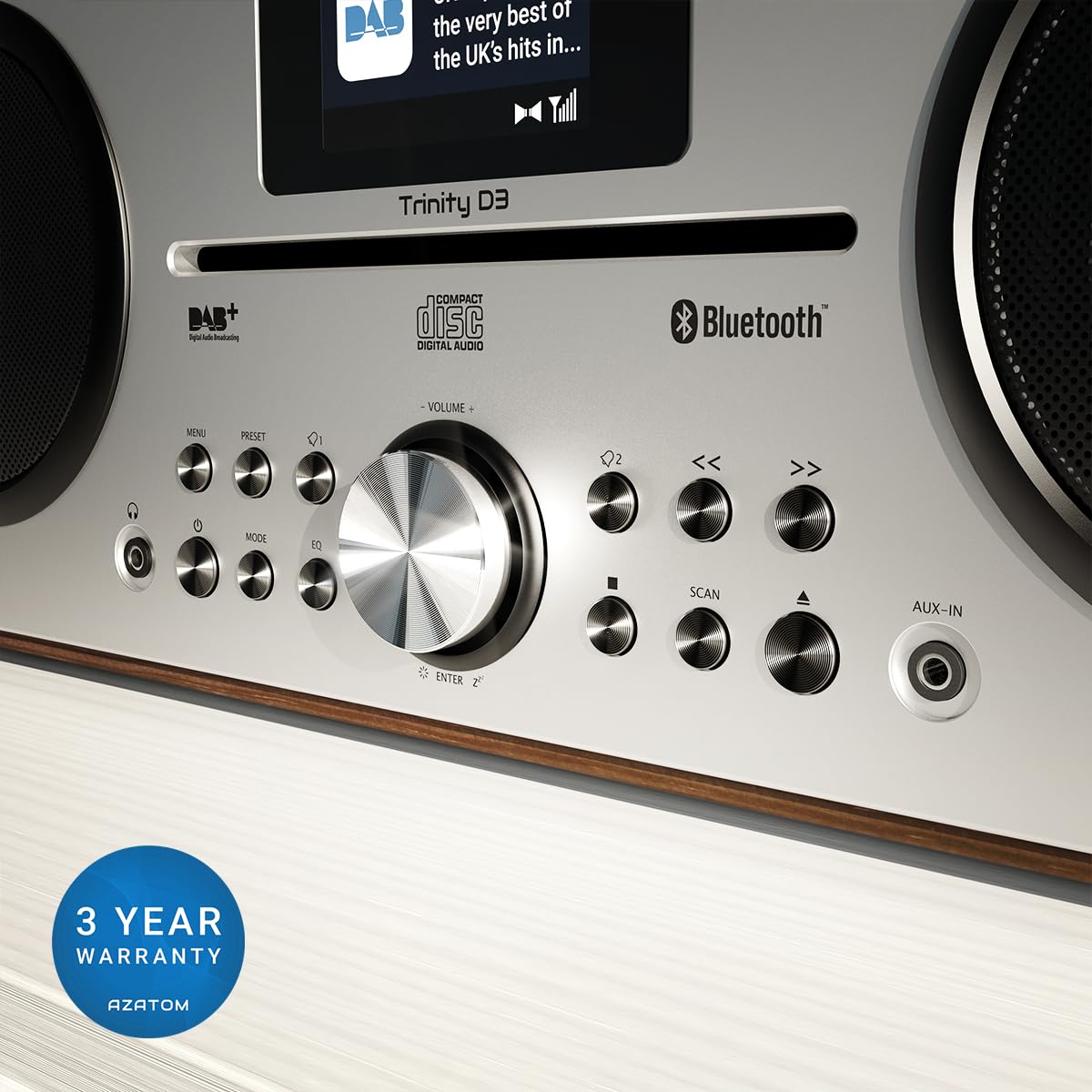AZATOM Trinity Walnut DAB/DAB+ Digital FM Radio with CD Player & Bluetooth Speaker System | USB MP3 Playback, Charging Port, Alarm Clock, Equalizer & Remote | Hi-Fi Sound for Home, Office & Outdoor Use