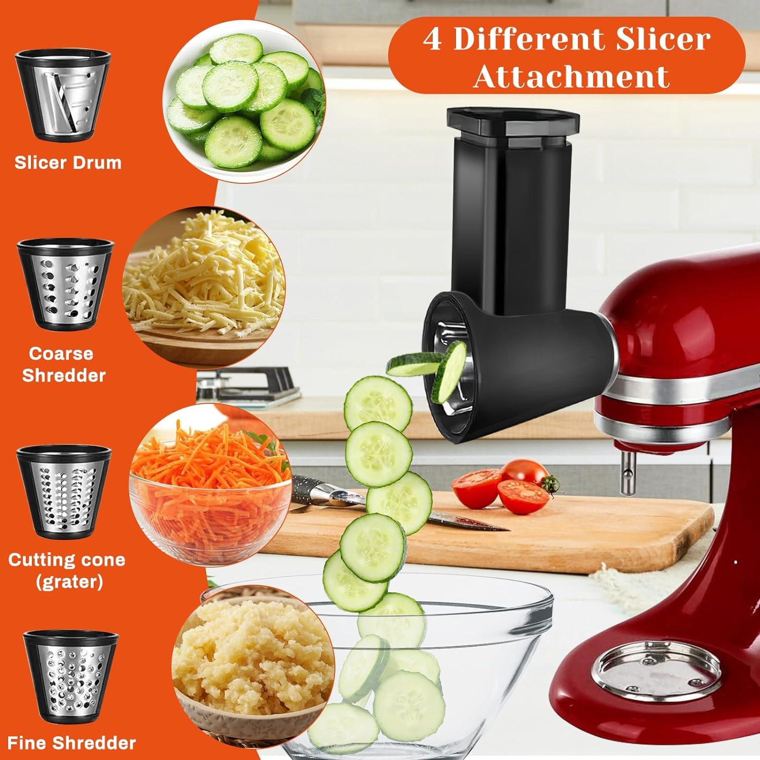 KitchenAid Stand Mixer Meat Grinder Attachment with 4 Grinding Plates, Cheese Grater, 3 Sausage Stuffer Tubes, Salad Maker & Burger Press - Perfect for Homemade Burgers, Sausages, Cheese Shredding & Healthy Meal Prep