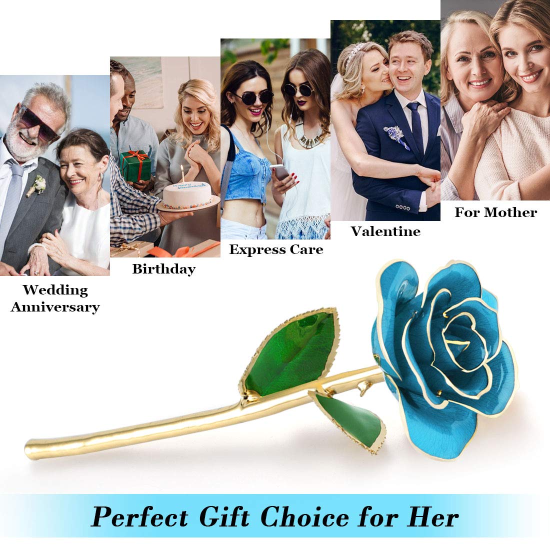 24K Gold Dipped Rose Gift for Mom, Wife, Girlfriend - Romantic Proposal Present for Birthday, Christmas, Valentine's Day & Anniversary - Light Blue Rose with Display Stand - Perfect for Special Occasions, Home Decor & Surprise Proposals