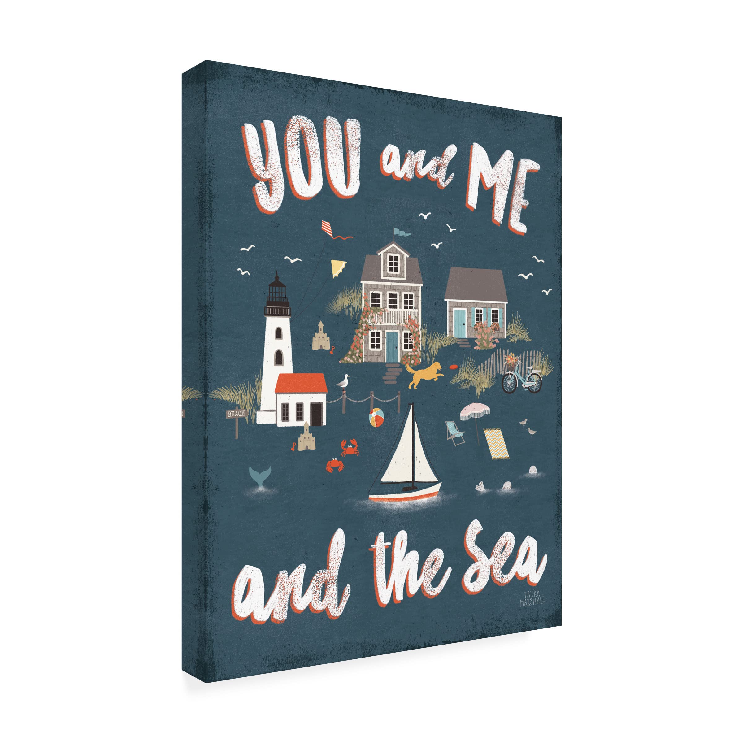 Laura Marshall 'Seaside Village V' Canvas Wall Art Print - Coastal Beach Landscape Painting for Living Room, Bedroom & Office Decor